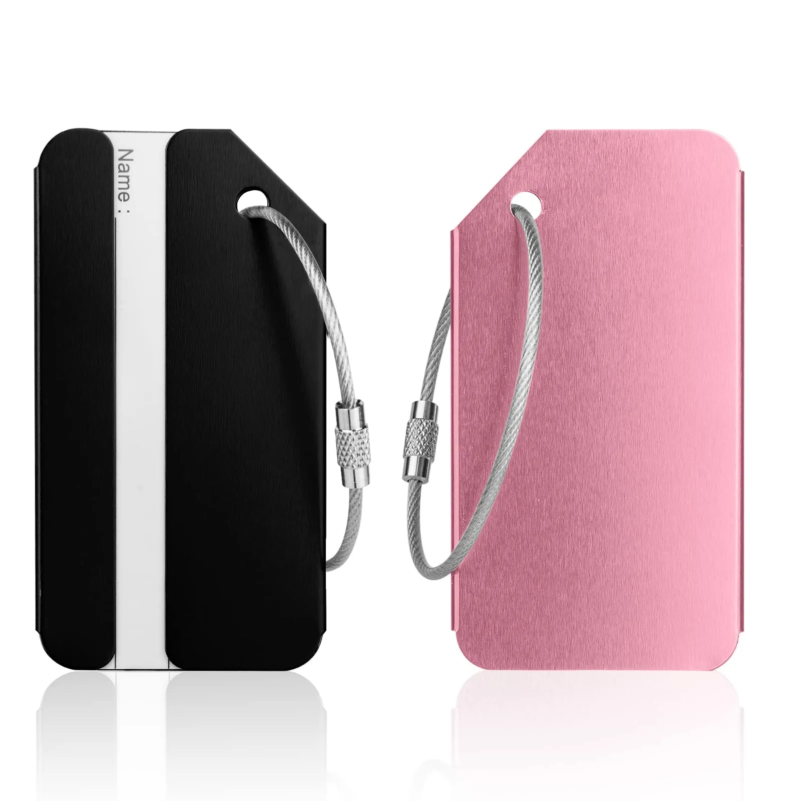 Flintronic Etichette Valigia in Alluminio, 2 Pezzi, Nero e Rosa - immagine 1