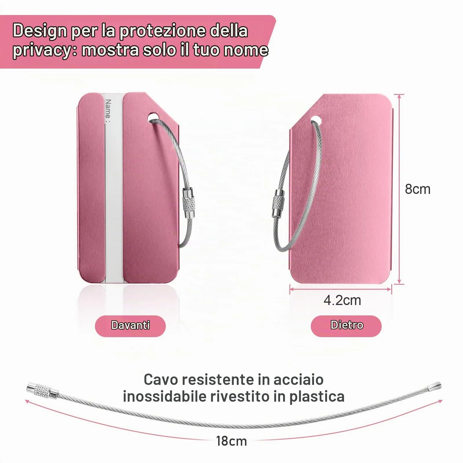 Flintronic Etichette Valigia in Alluminio, 2 Pezzi, Nero e Rosa - immagine 2