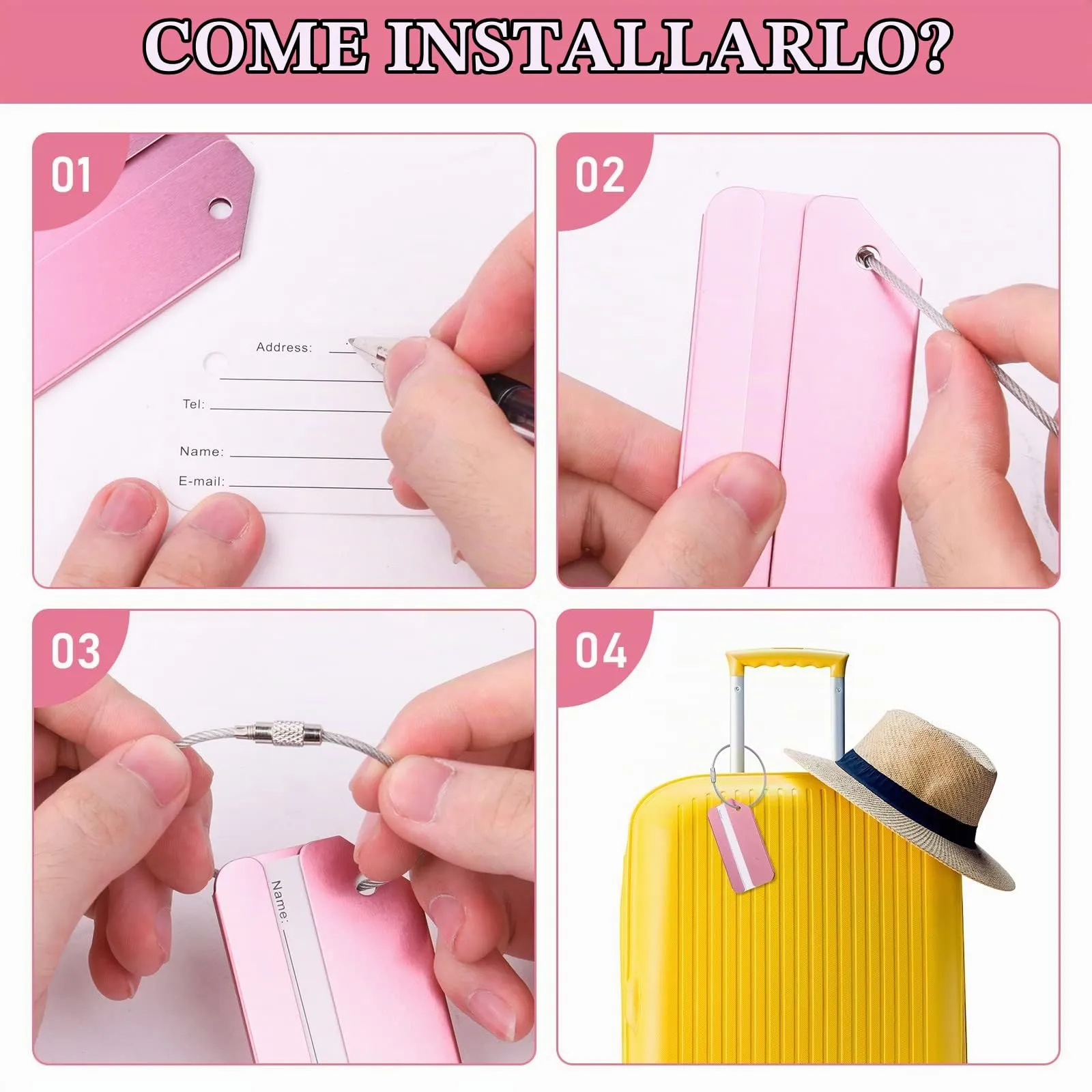 Flintronic Etichette Valigia in Alluminio, 2 Pezzi, Nero e Rosa - immagine 4