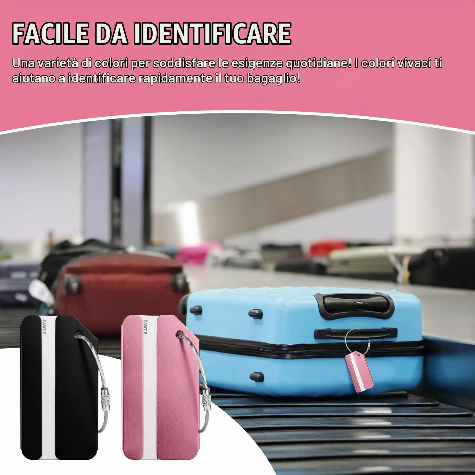 Flintronic Etichette Valigia in Alluminio, 2 Pezzi, Nero e Rosa - immagine 5