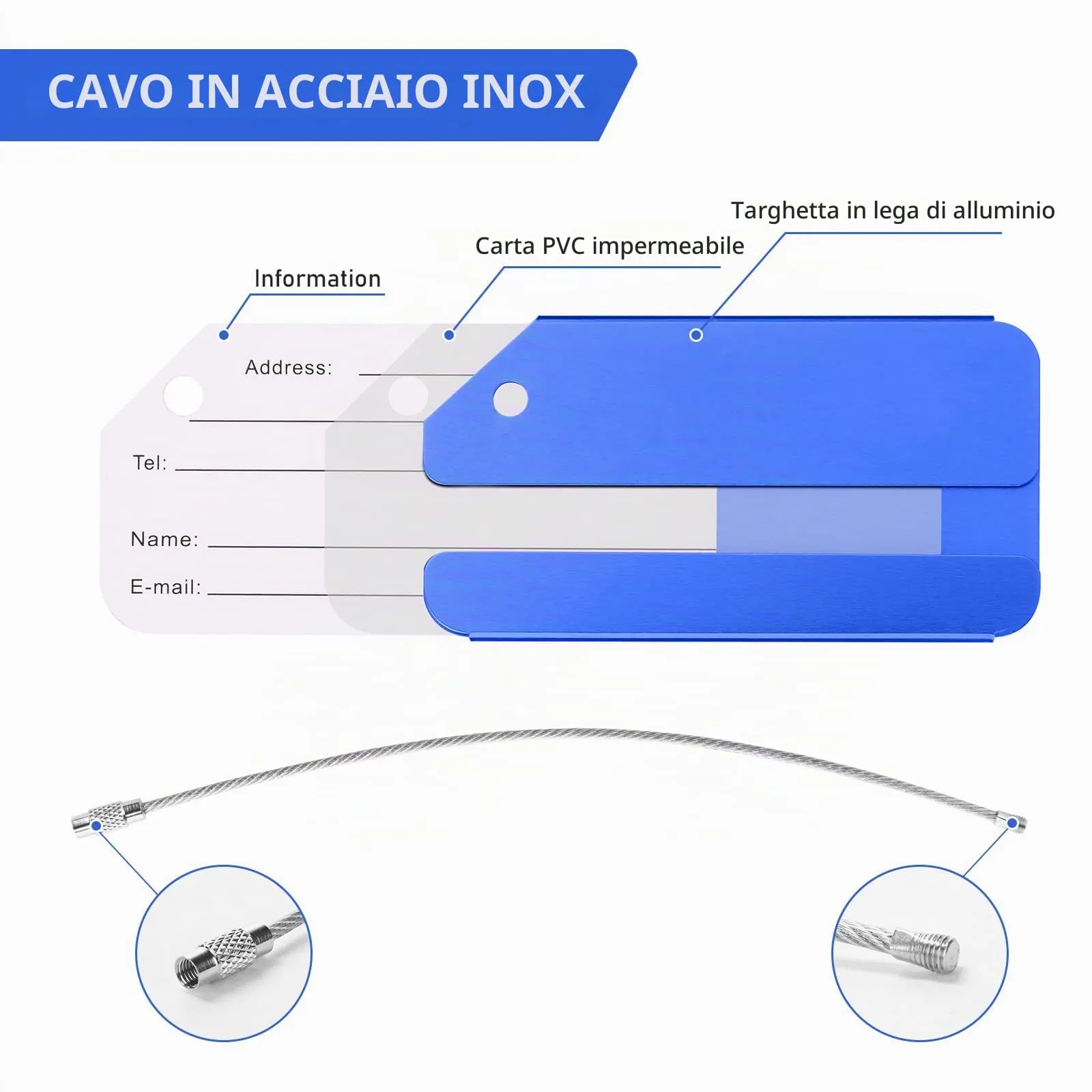 Flintronic Etichette per Valigie in Alluminio, 5 Pezzi - immagine 3