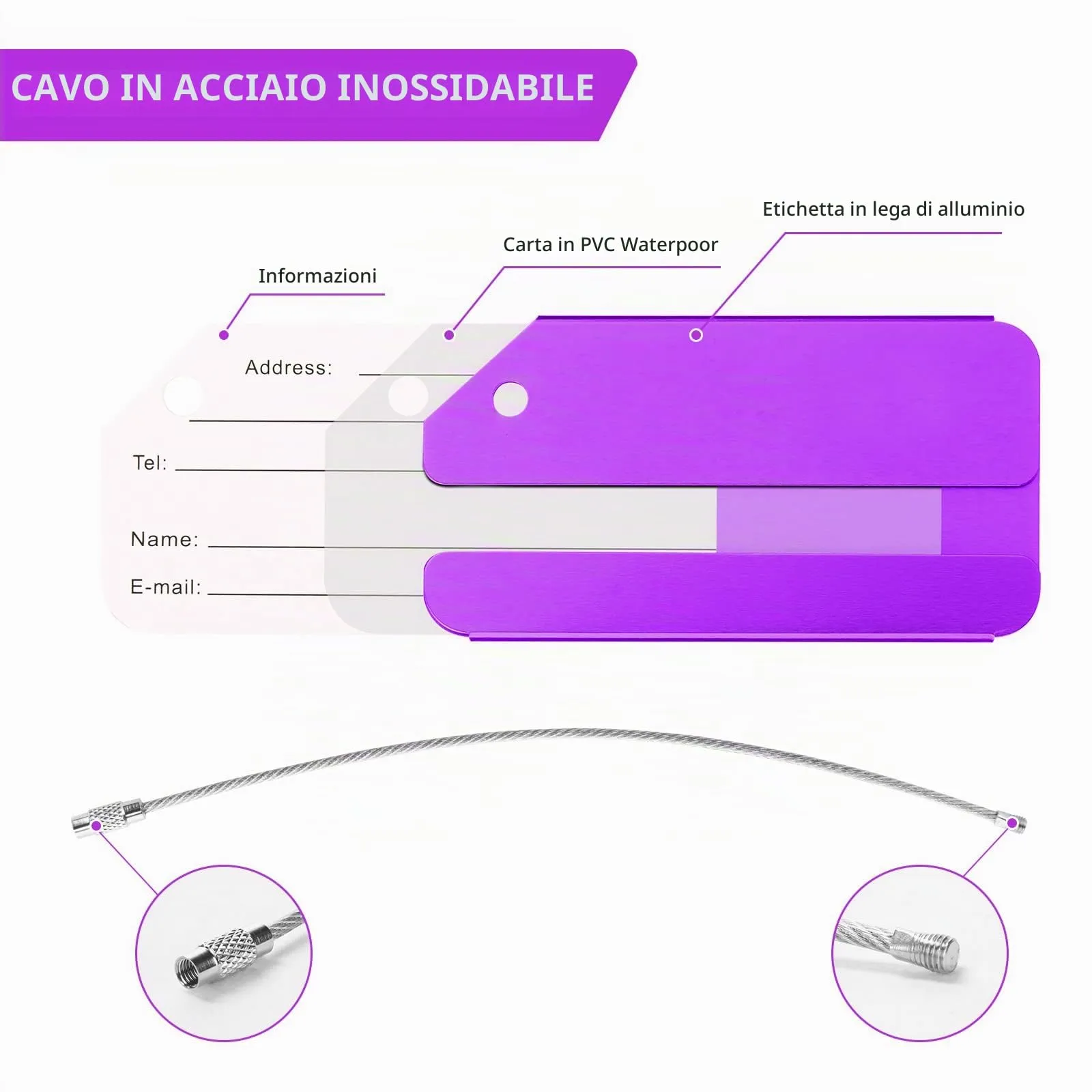 Flintronic Etichette per Valigie in Alluminio, 5 Pezzi - immagine 3