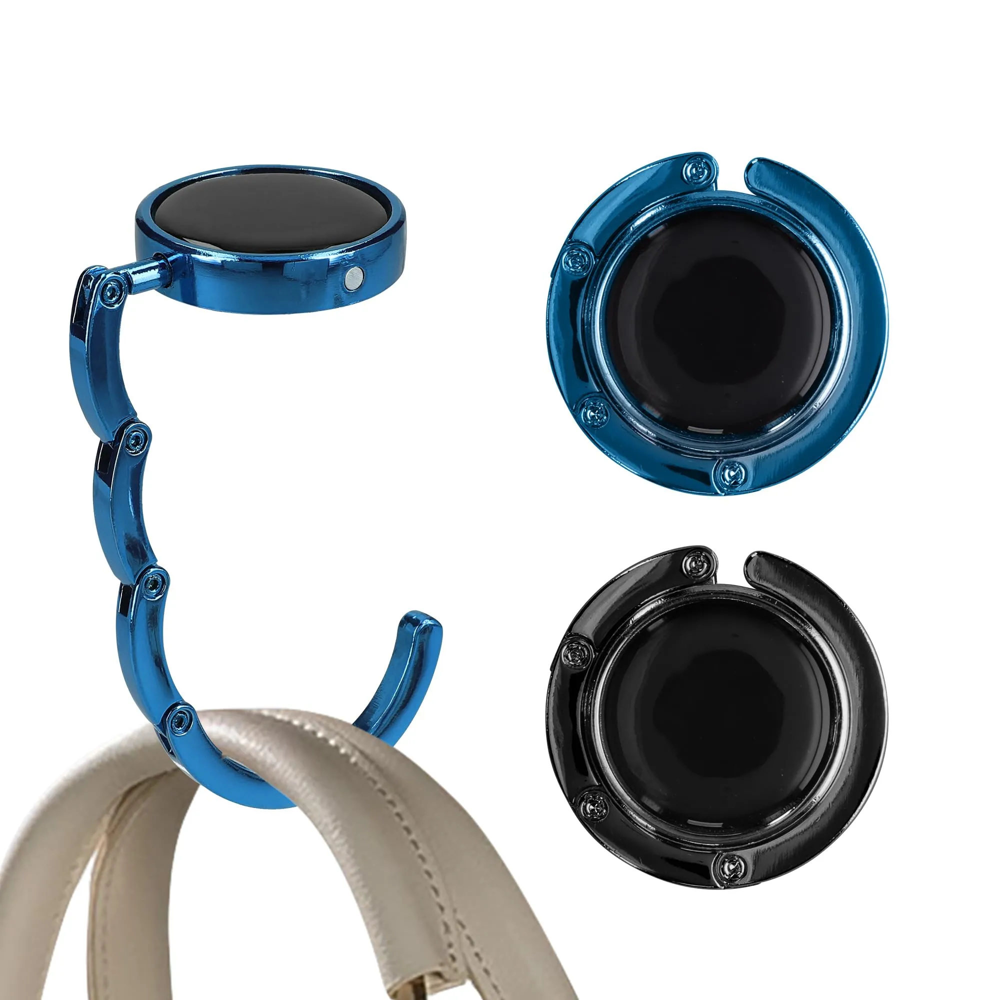 kwmobile Set 2x Gancio Borsa da Tavolo Pieghevole Antiscivolo, blu scuro/nero - immagine 8