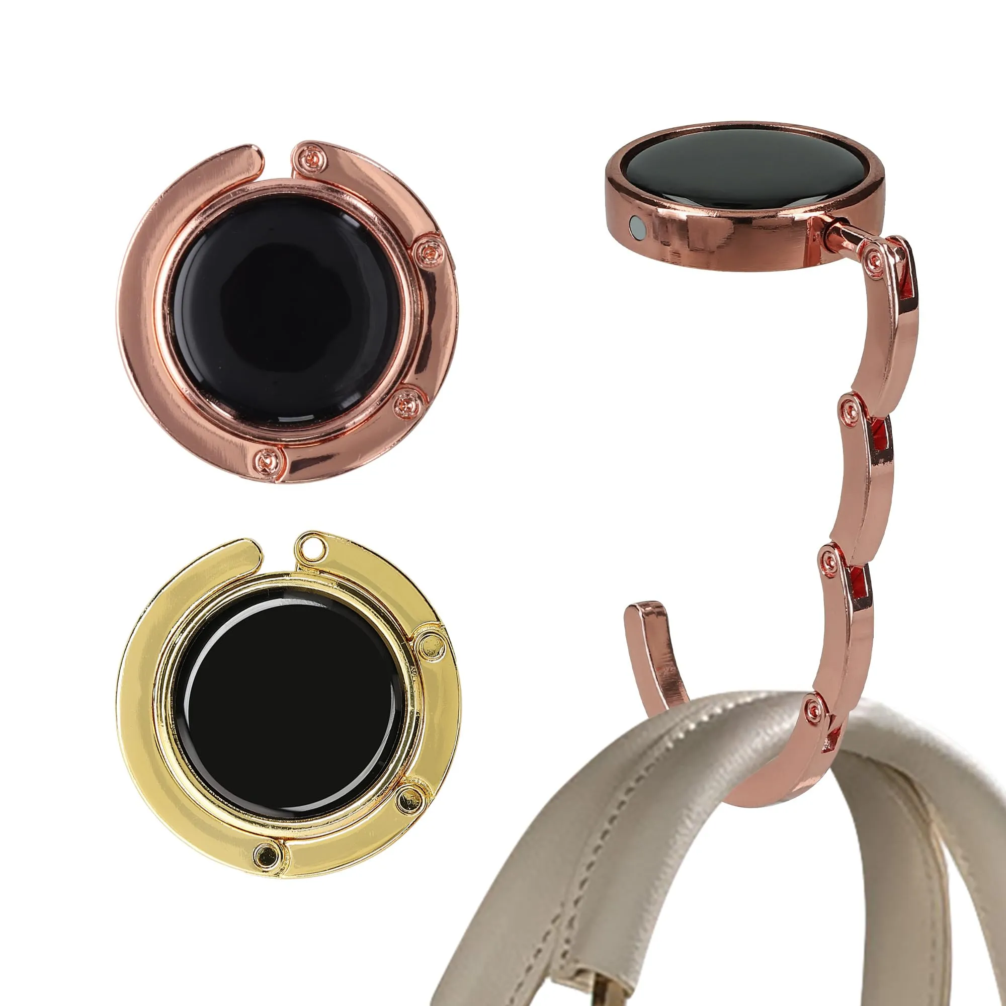 kwmobile Set 2x Gancio Borsa da Tavolo Pieghevole Antiscivolo Antigraffio, Max 5,5 kg - Oro Rosa/Oro - immagine 1