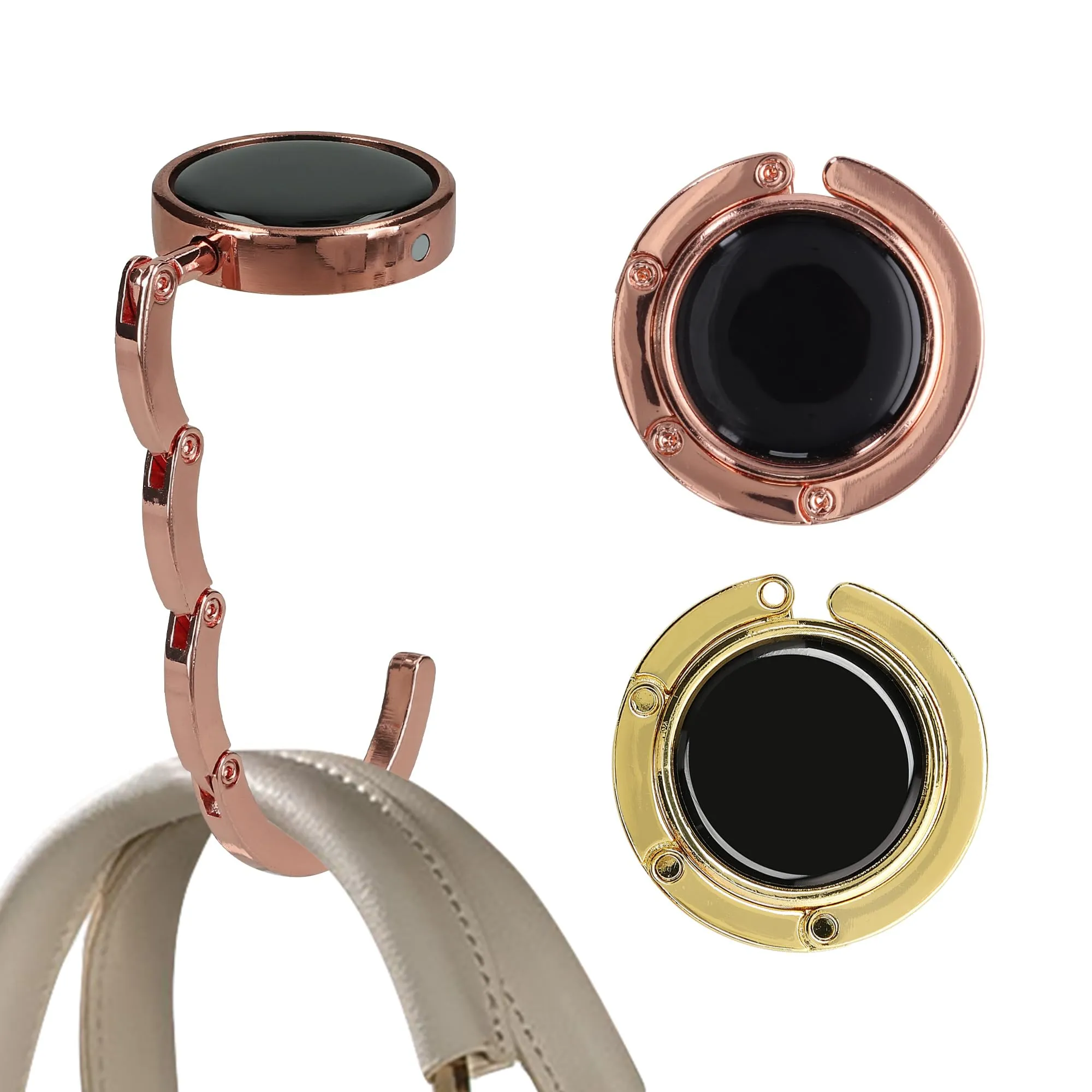 kwmobile Set 2x Gancio Borsa da Tavolo Pieghevole Antiscivolo Antigraffio, Max 5,5 kg - Oro Rosa/Oro - immagine 8