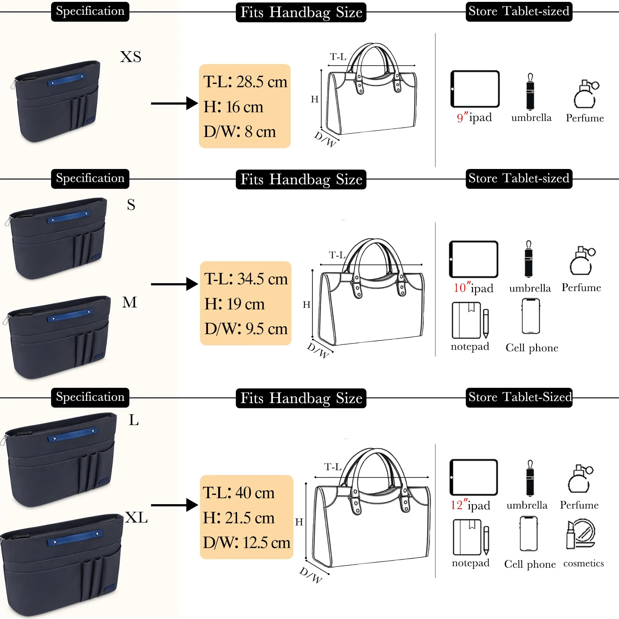 HyFanStr Organizer da Borsa Donna in Poliestere Impermeabile con Chiusura Cerniera e Portachiavi, Grigio Scuro, XS - immagine 6