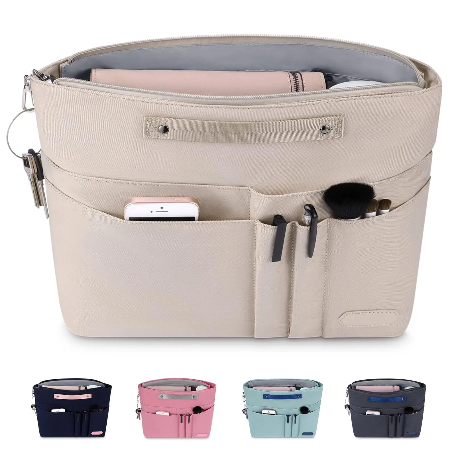 HyFanStr Organizer da Borsa Donna in Poliestere Impermeabile con Cerniera e Portachiavi, Beige (XXS) - immagine 1
