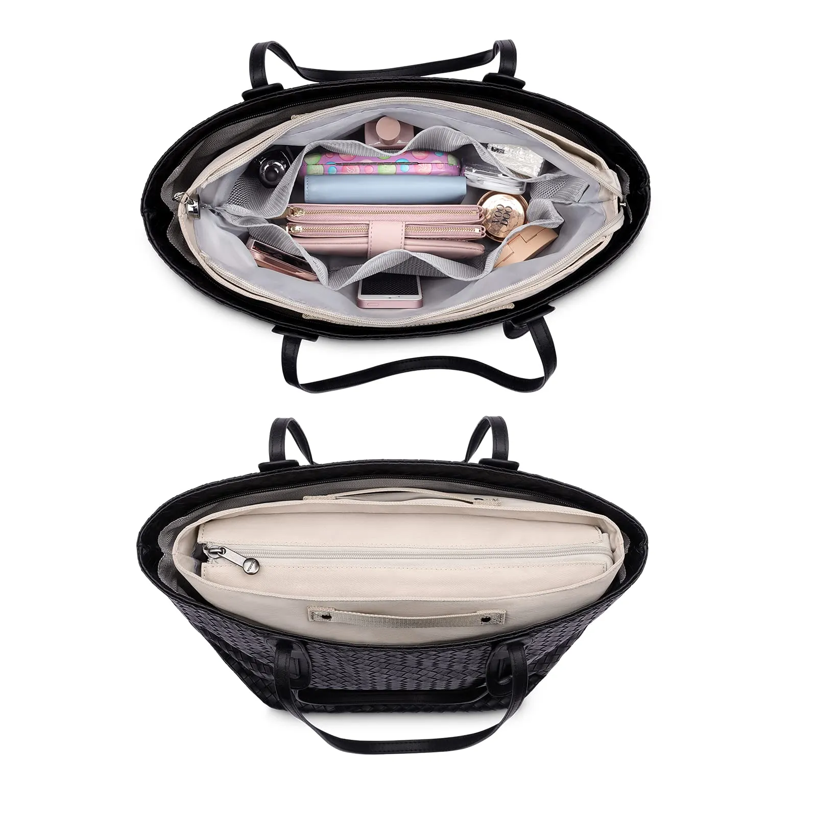 HyFanStr Organizer Interno per Borsa in Poliestere Impermeabile con Chiusura Cerniera e Portachiavi, Beige (XS) - immagine 4
