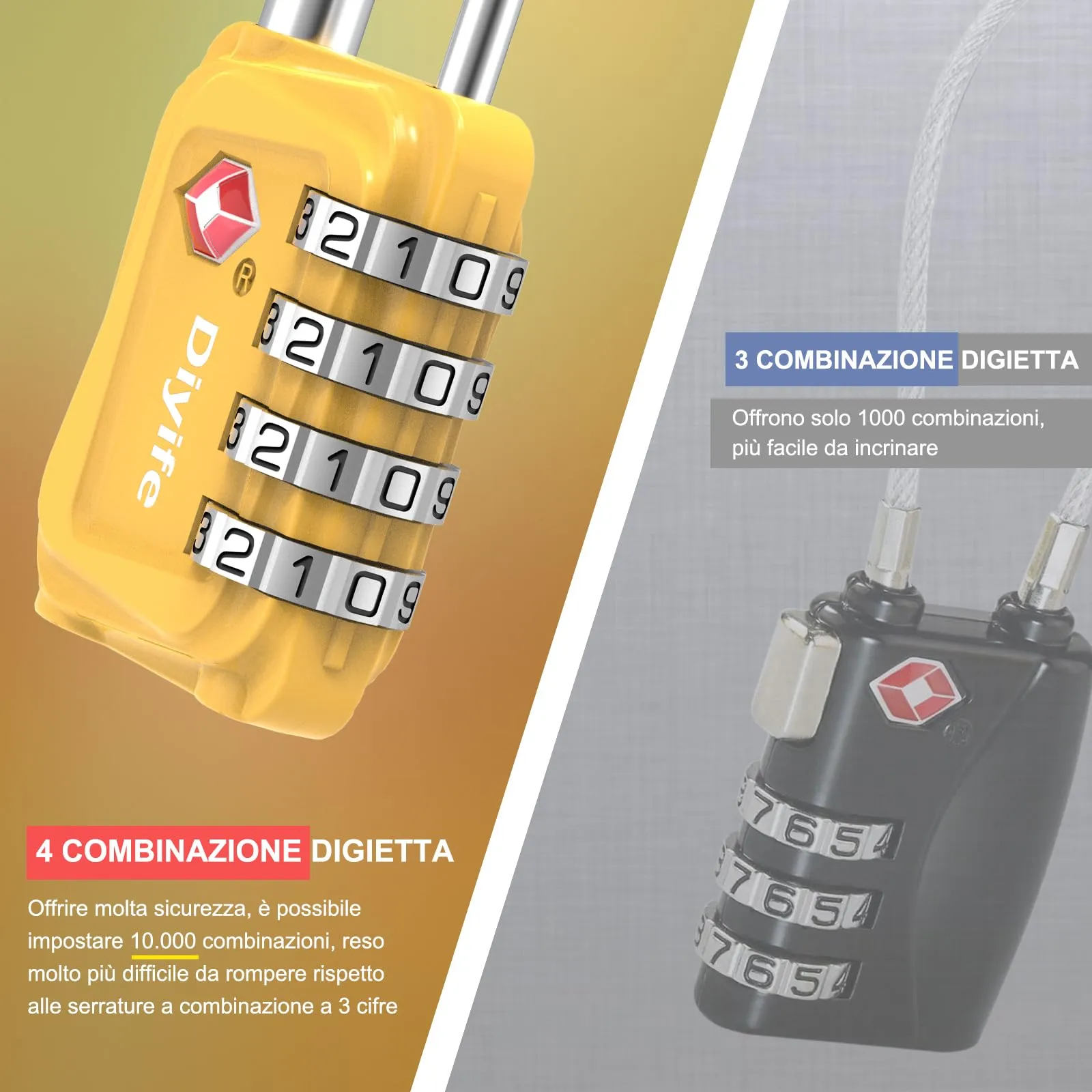 Diyife Lucchetto TSA per Valigia, 2 Pezzi, 4 Cifre - immagine 3