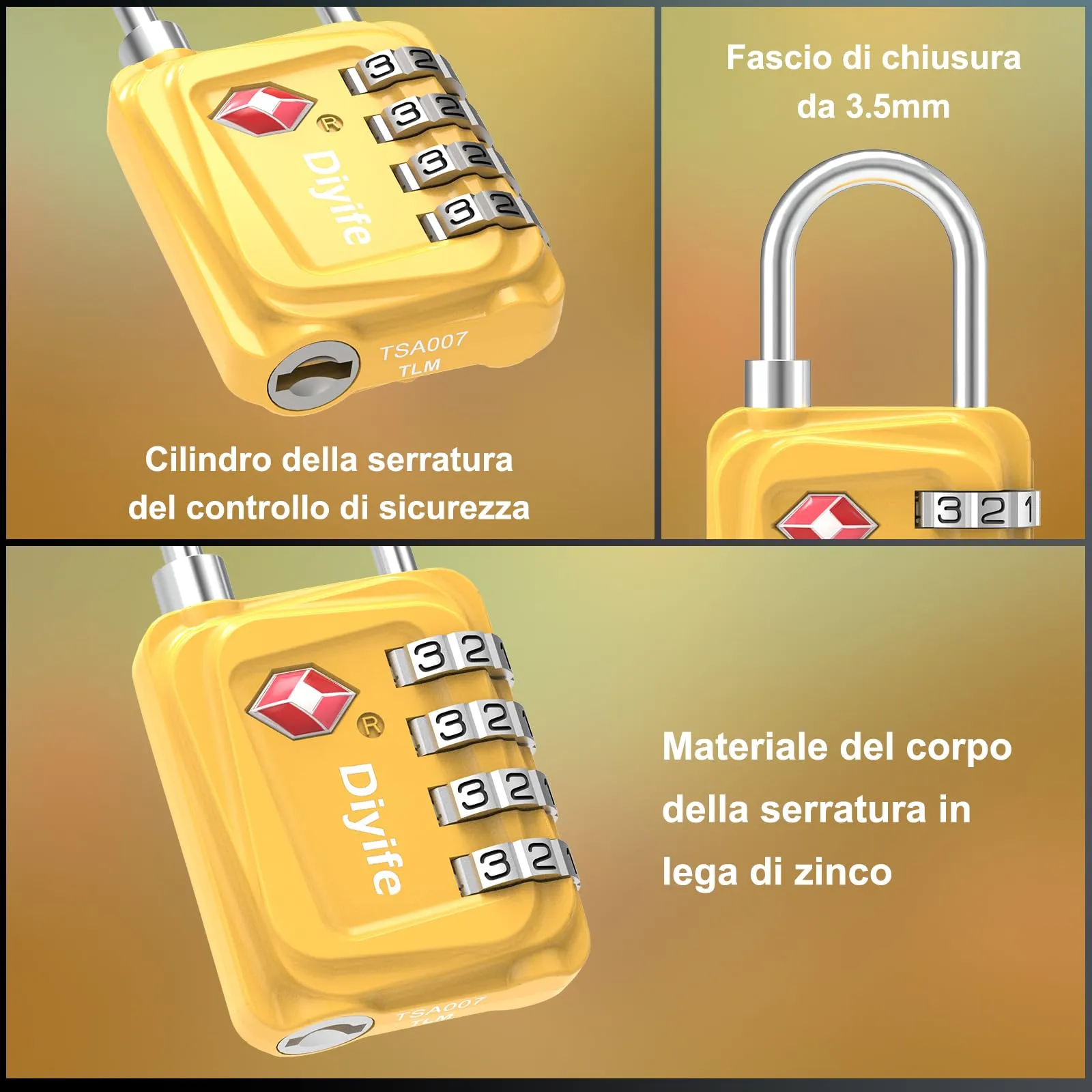Diyife Lucchetto TSA per Valigia, 2 Pezzi, 4 Cifre - immagine 4
