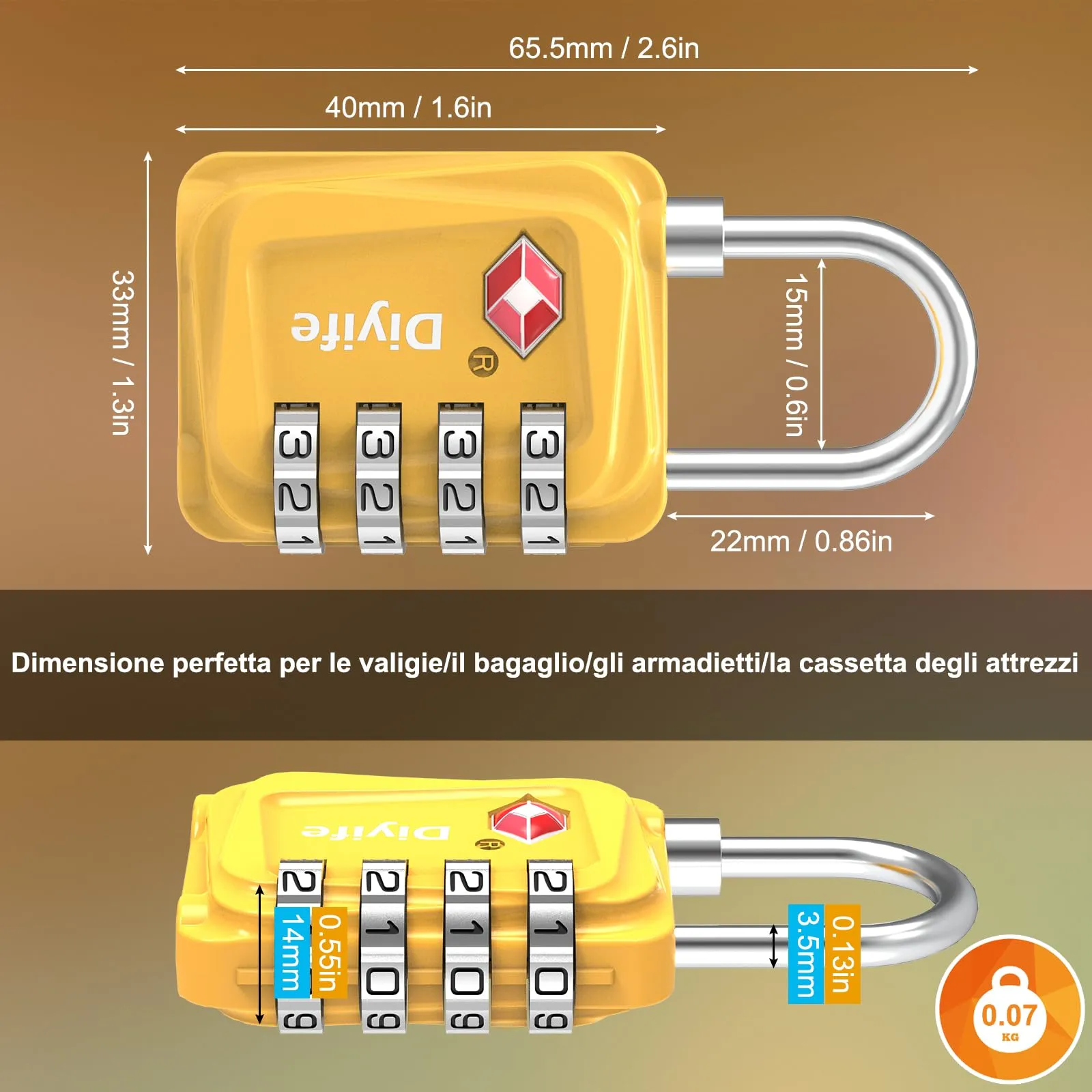 Diyife Lucchetto TSA per Valigia, 2 Pezzi, 4 Cifre - immagine 5
