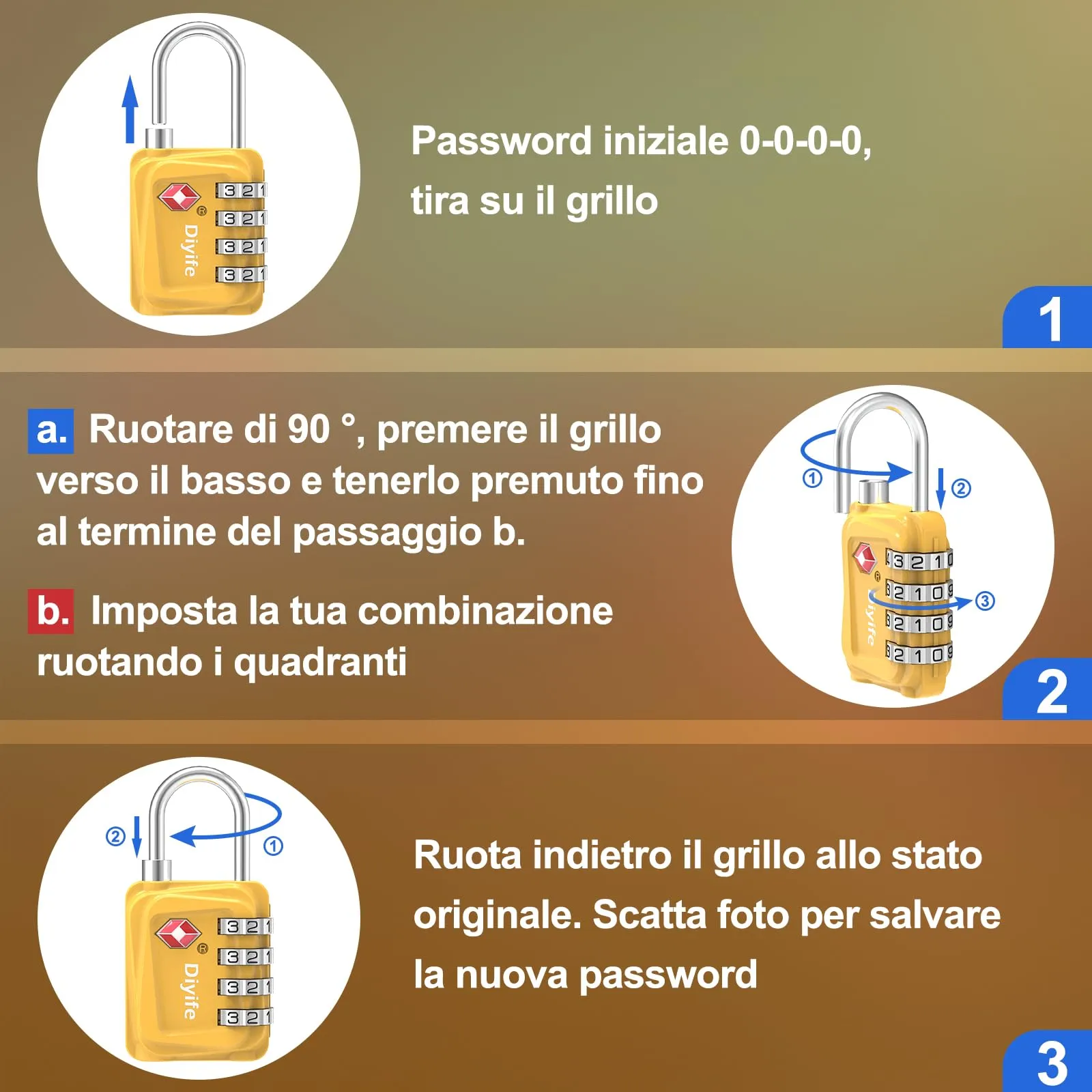Diyife Lucchetto TSA per Valigia, 2 Pezzi, 4 Cifre - immagine 6