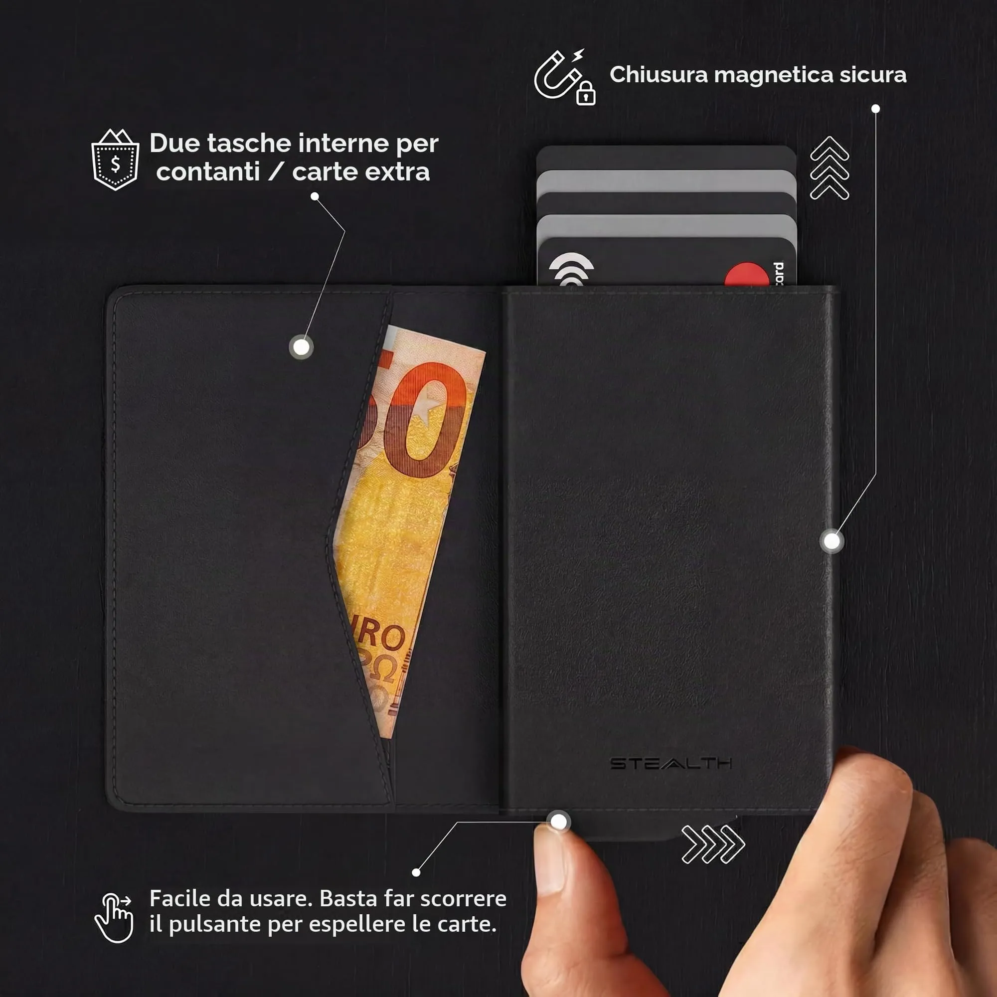 Stealth Wallet Portacarte RFID Slim da Uomo con Chiusura Magnetica SW-003 - immagine 3