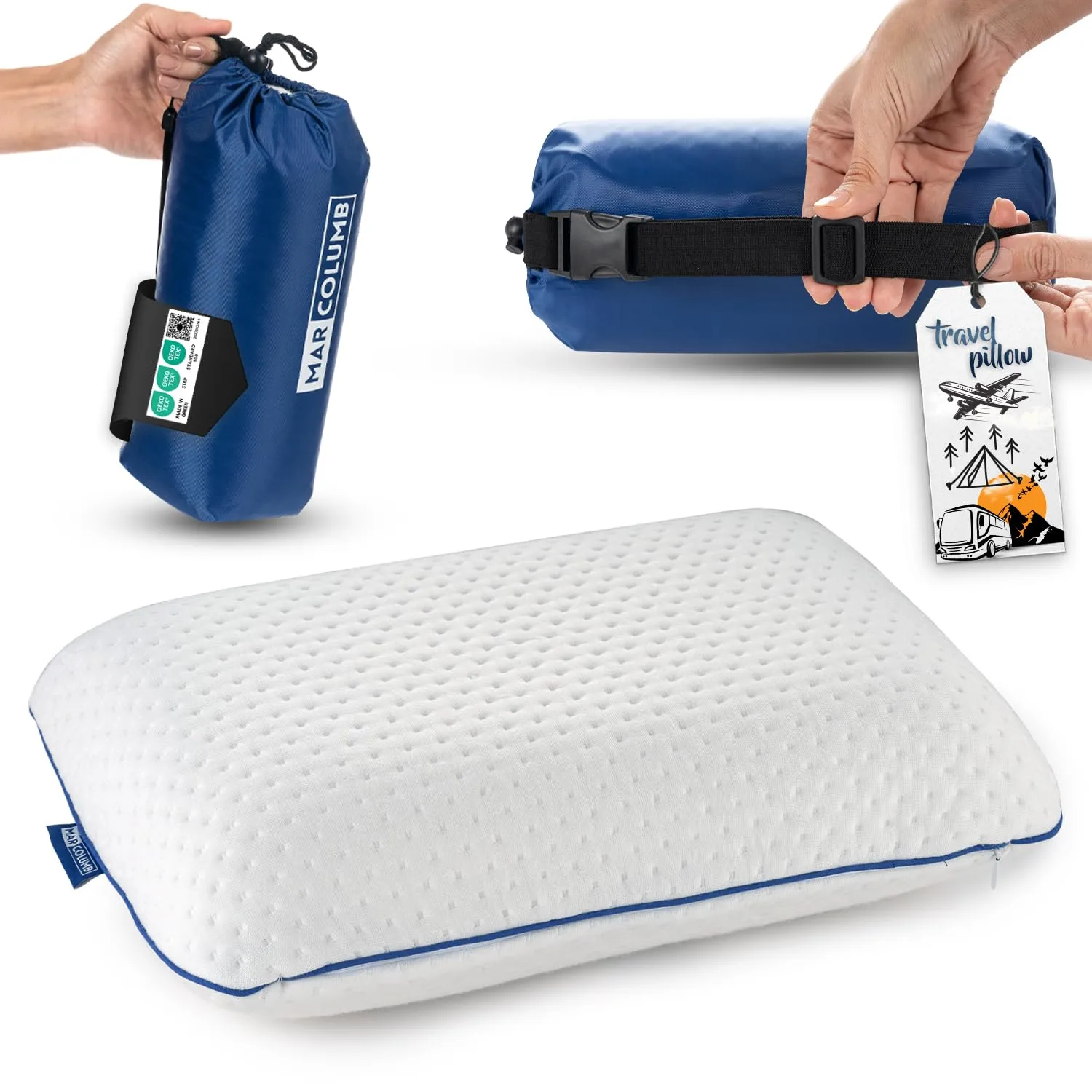 Marcolumb Cuscino da viaggio in memory foam con federa termoregolante e borsa impermeabile - Nero - immagine 1