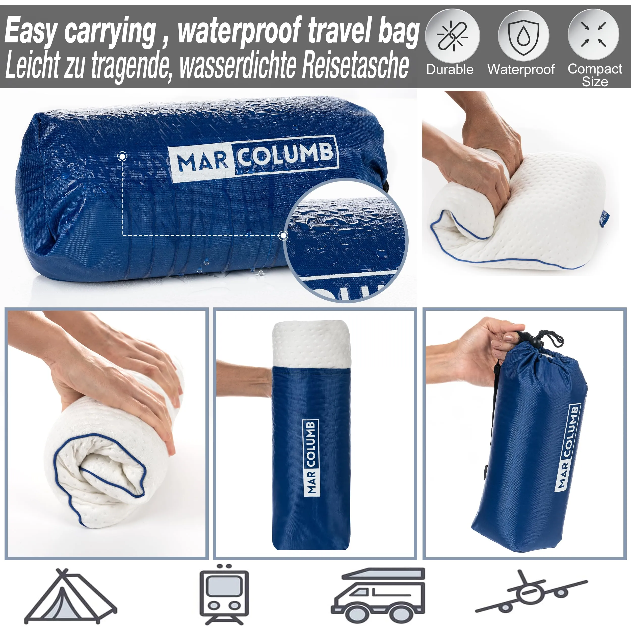 Marcolumb Cuscino da viaggio in memory foam con federa termoregolante e borsa impermeabile - Nero - immagine 4