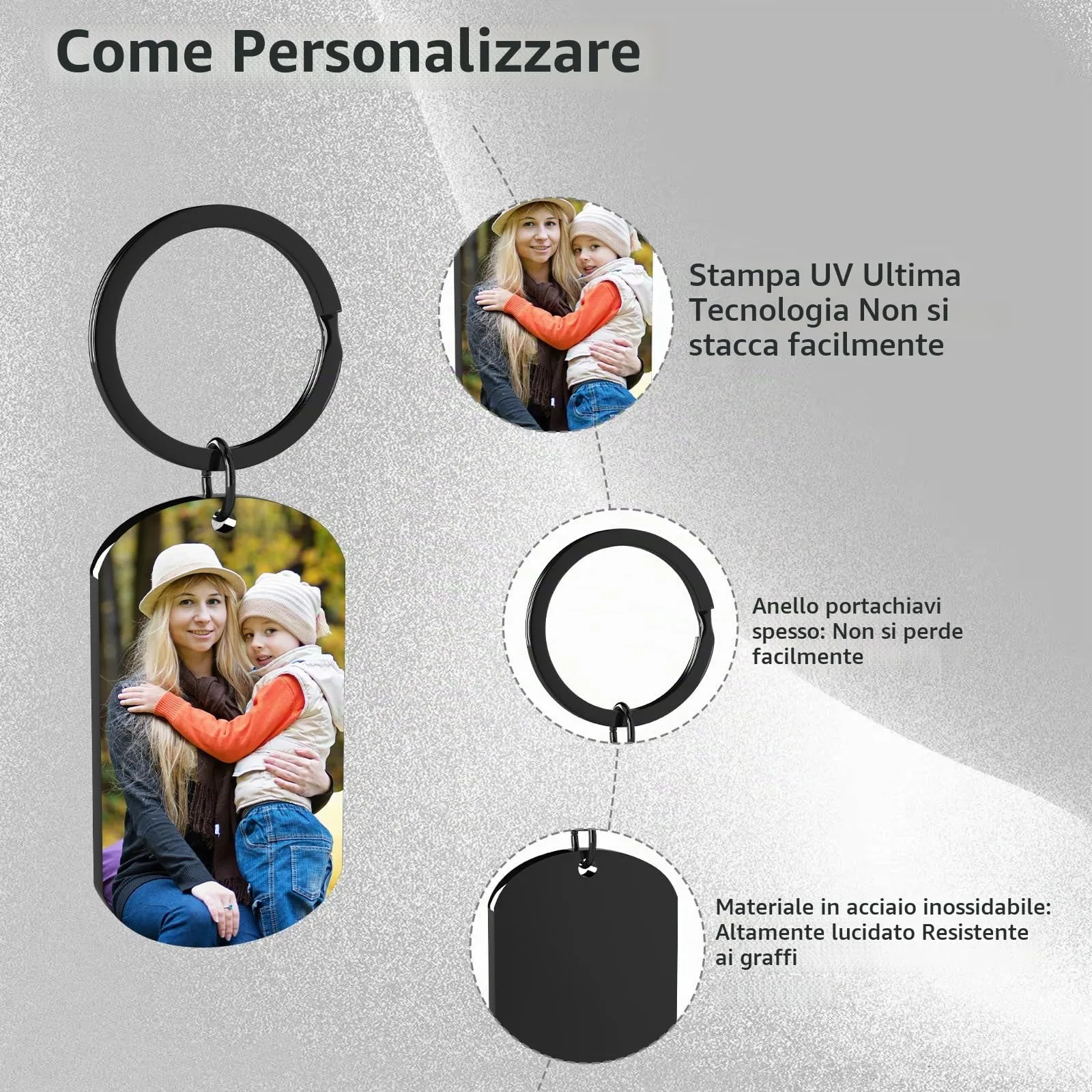 Customaster Portachiavi Personalizzato con Foto Double Face in Acciaio Inossidabile - immagine 4