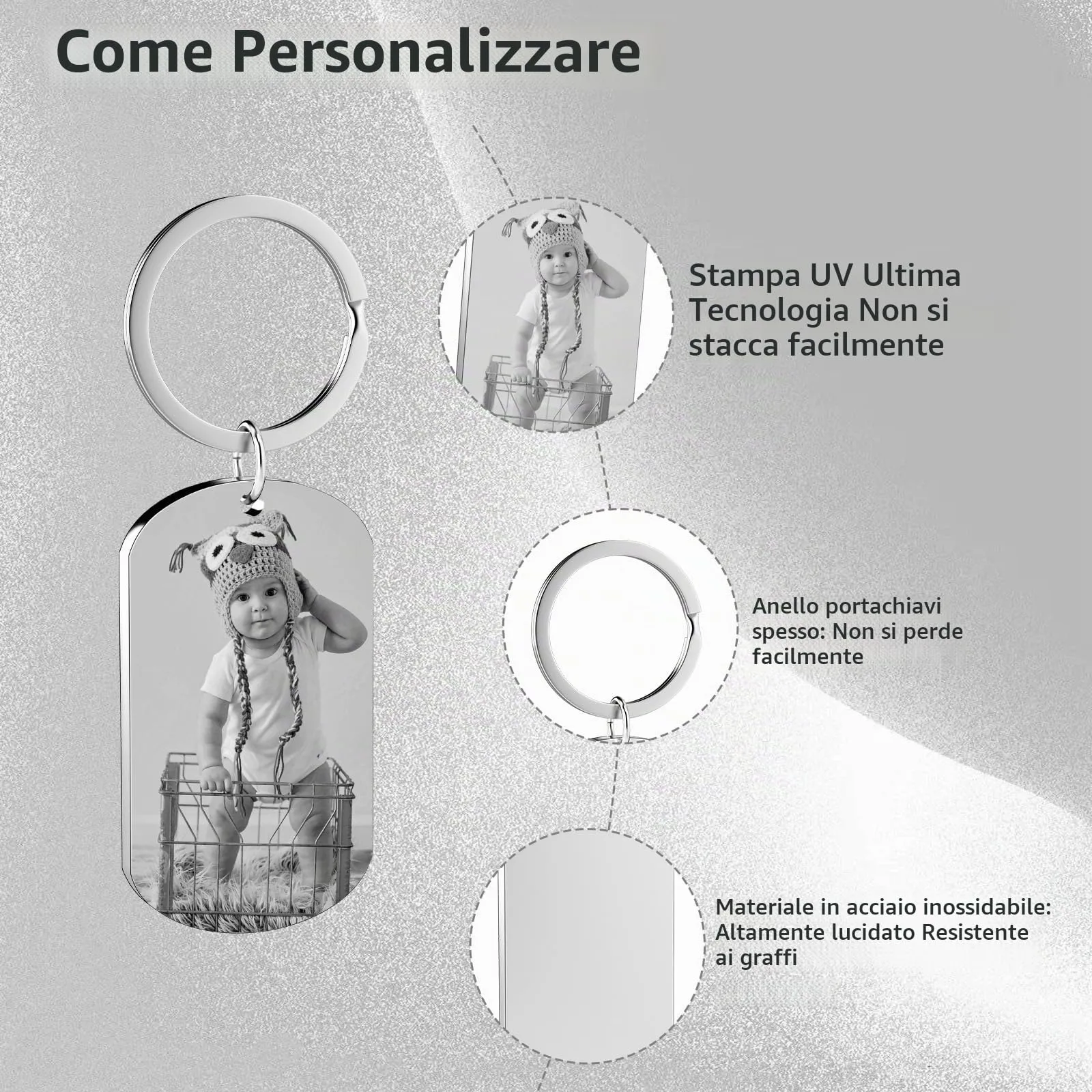 Customaster Portachiavi Personalizzato Con Foto Double Face - immagine 4