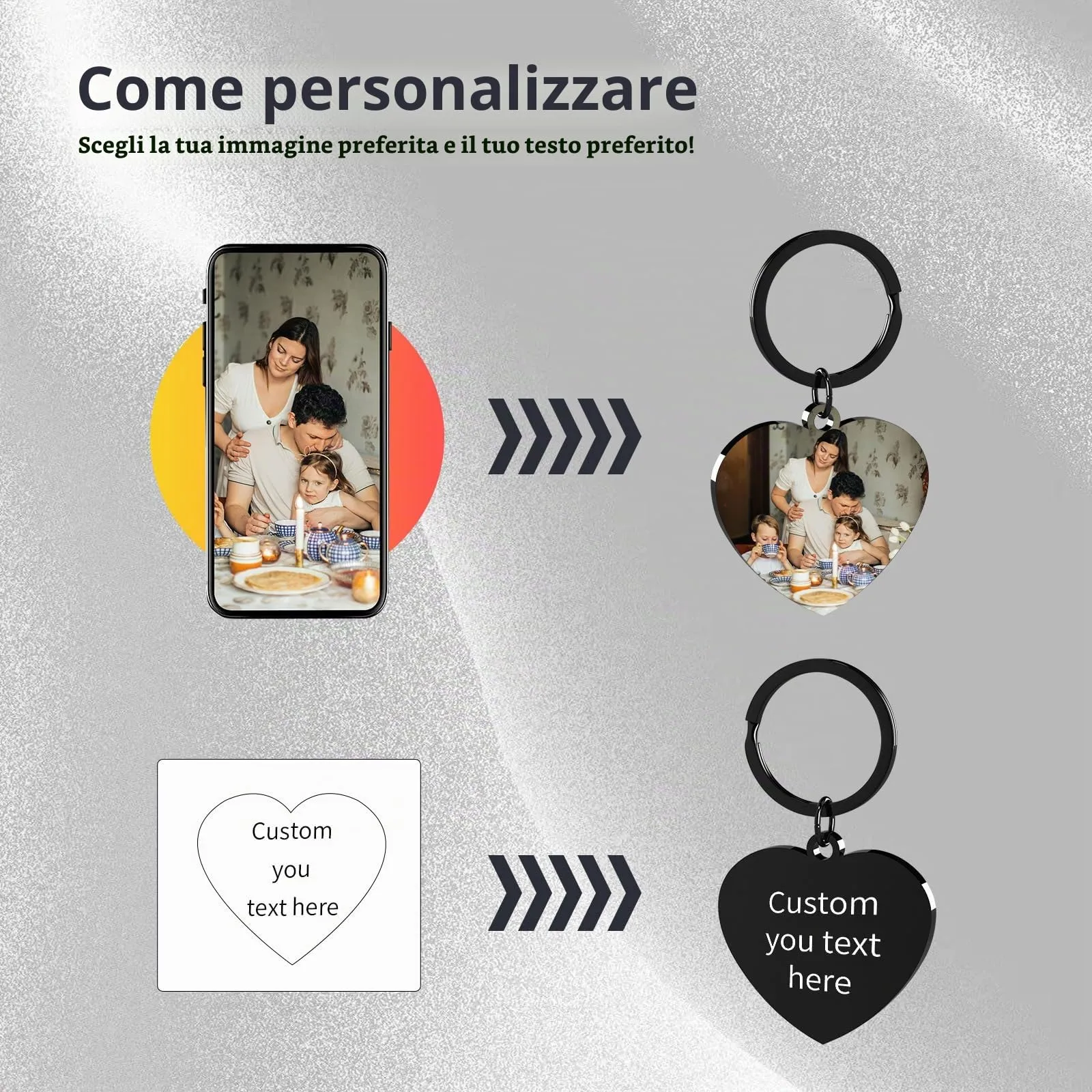 Customaster Portachiavi Personalizzato Con Foto, Double Face - immagine 3