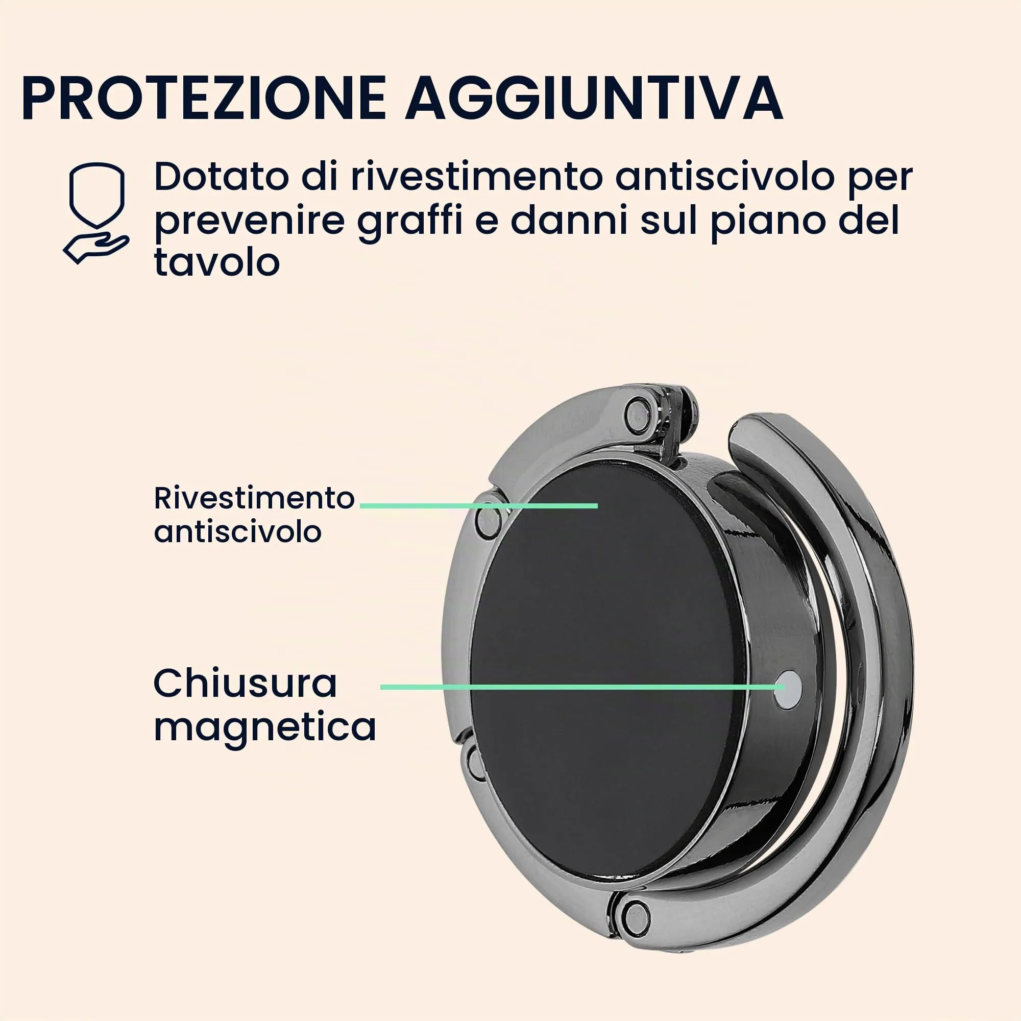 kwmobile Set 2x Gancio Borsa da Tavolo Pieghevole Antiscivolo Antigraffio - Ardesia Scuro - immagine 5