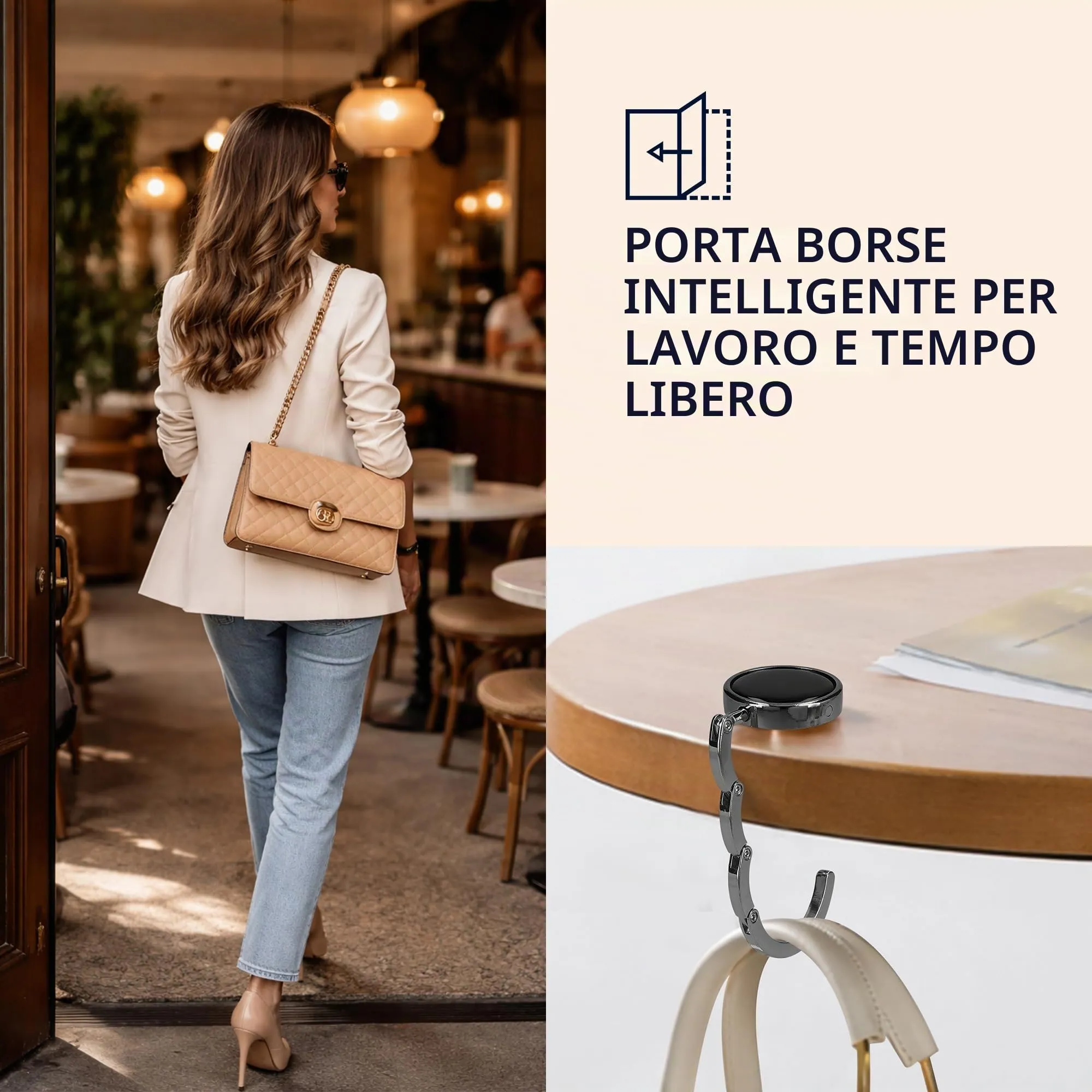 kwmobile Set 2x Gancio Borsa da Tavolo Pieghevole, Nero/Ardesia Scuro - immagine 2