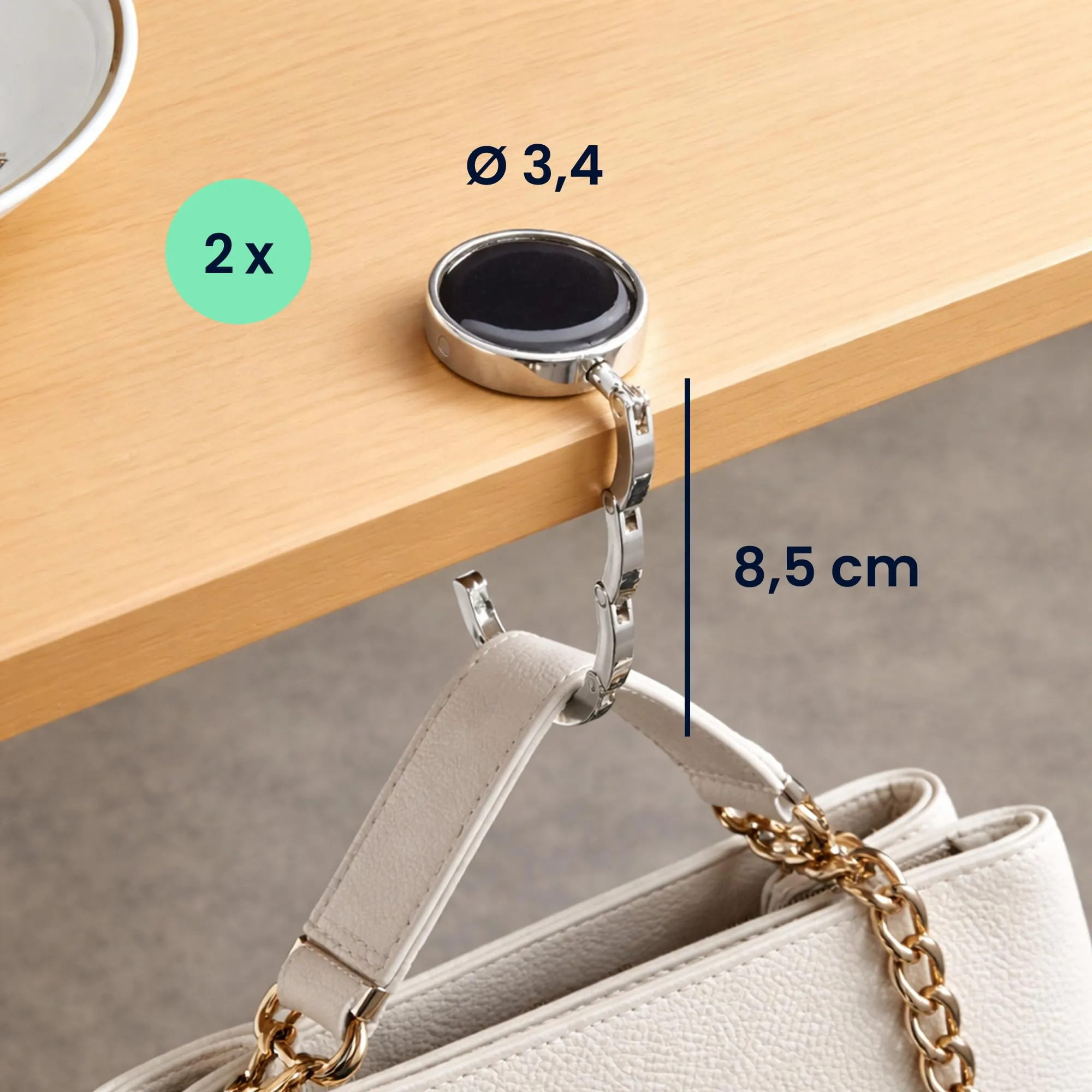 kwmobile Set 2x Gancio Borsa da Tavolo Pieghevole, Nero/Ardesia Scuro - immagine 3