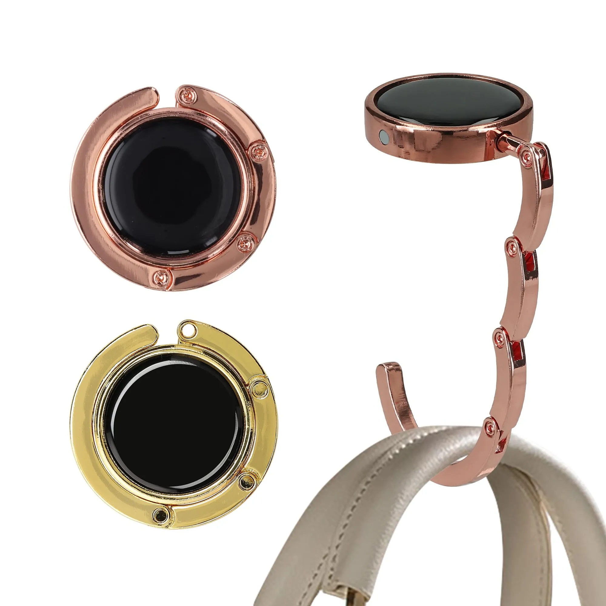 kwmobile Set 2x Gancio Borsa da Tavolo Pieghevole Antiscivolo Antigraffio, Oro/Rame - immagine 1