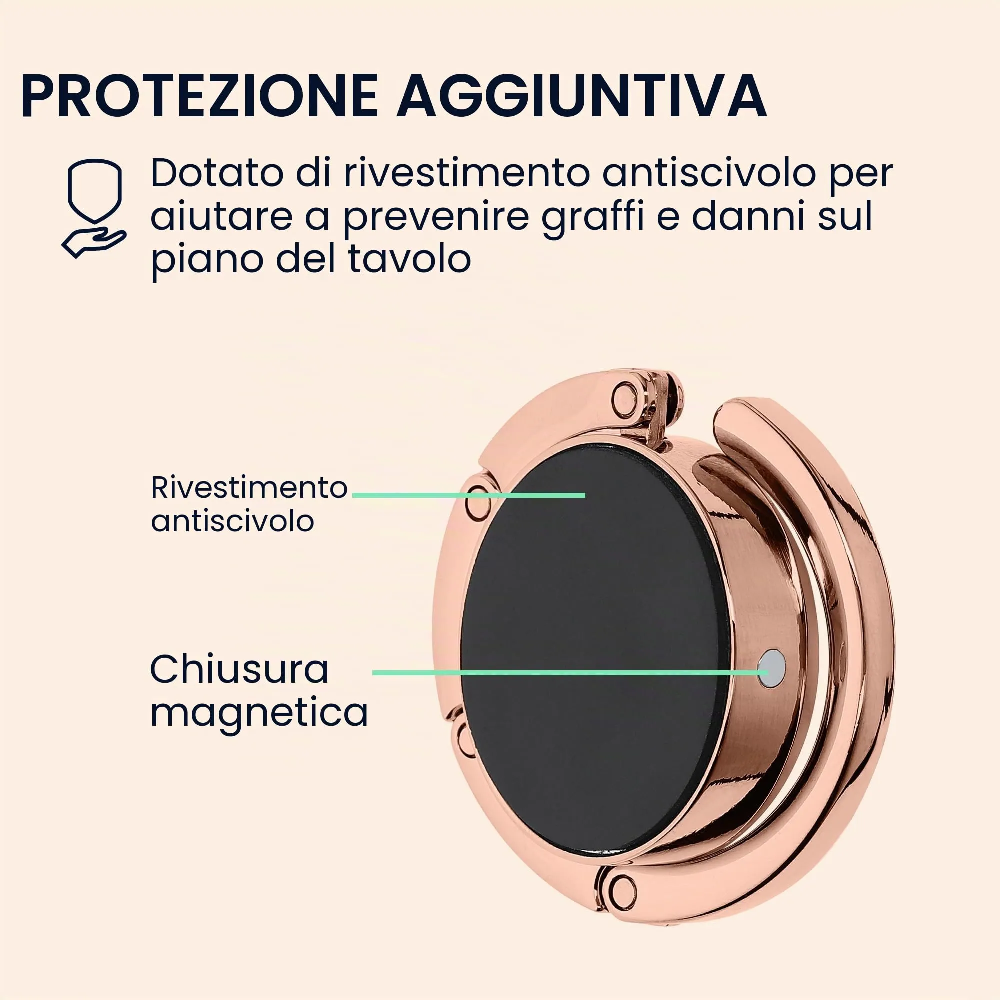 kwmobile Set 2x Gancio Borsa da Tavolo Pieghevole Antiscivolo Antigraffio, Oro/Rame - immagine 5