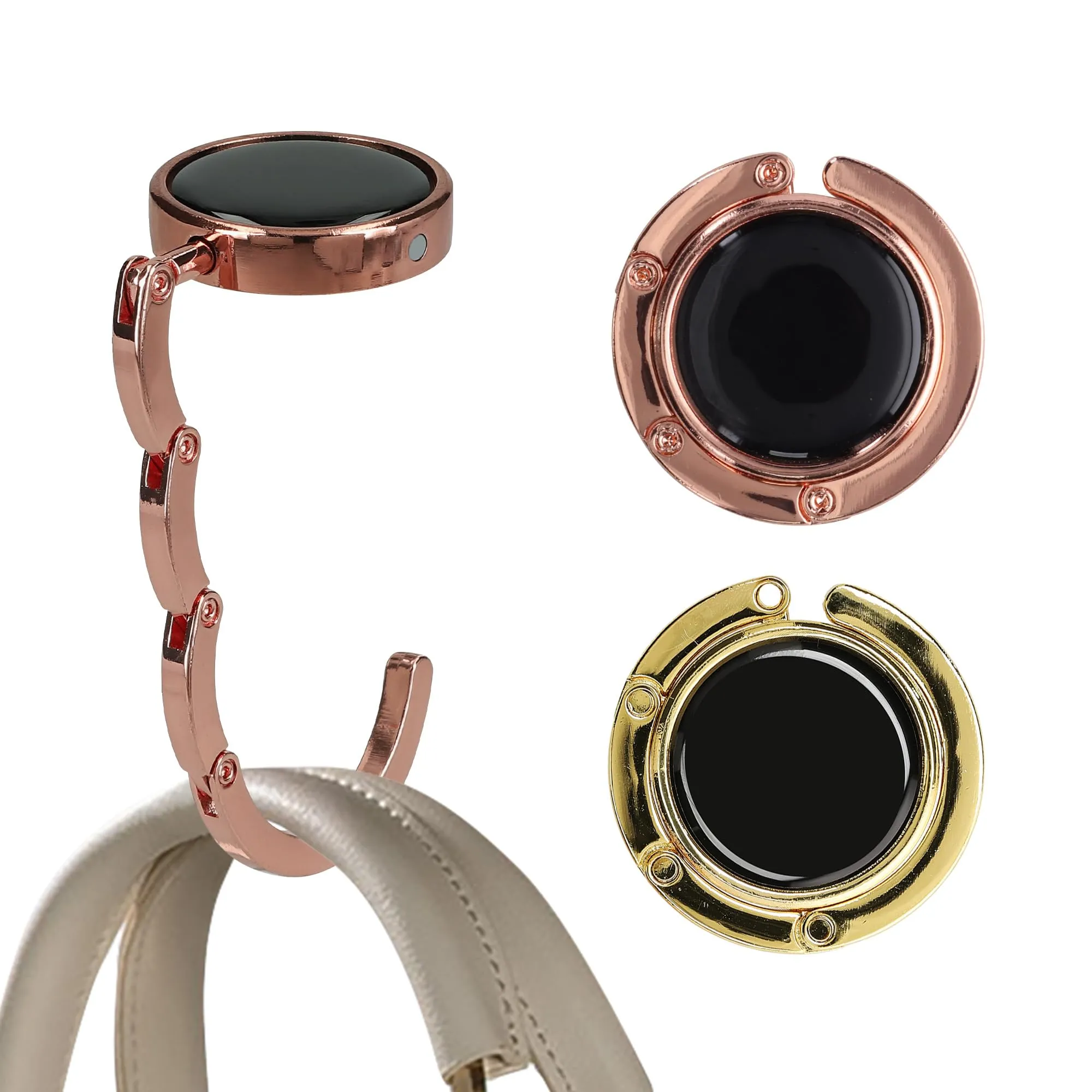 kwmobile Set 2x Gancio Borsa da Tavolo Pieghevole Antiscivolo Antigraffio, Oro/Rame - immagine 8