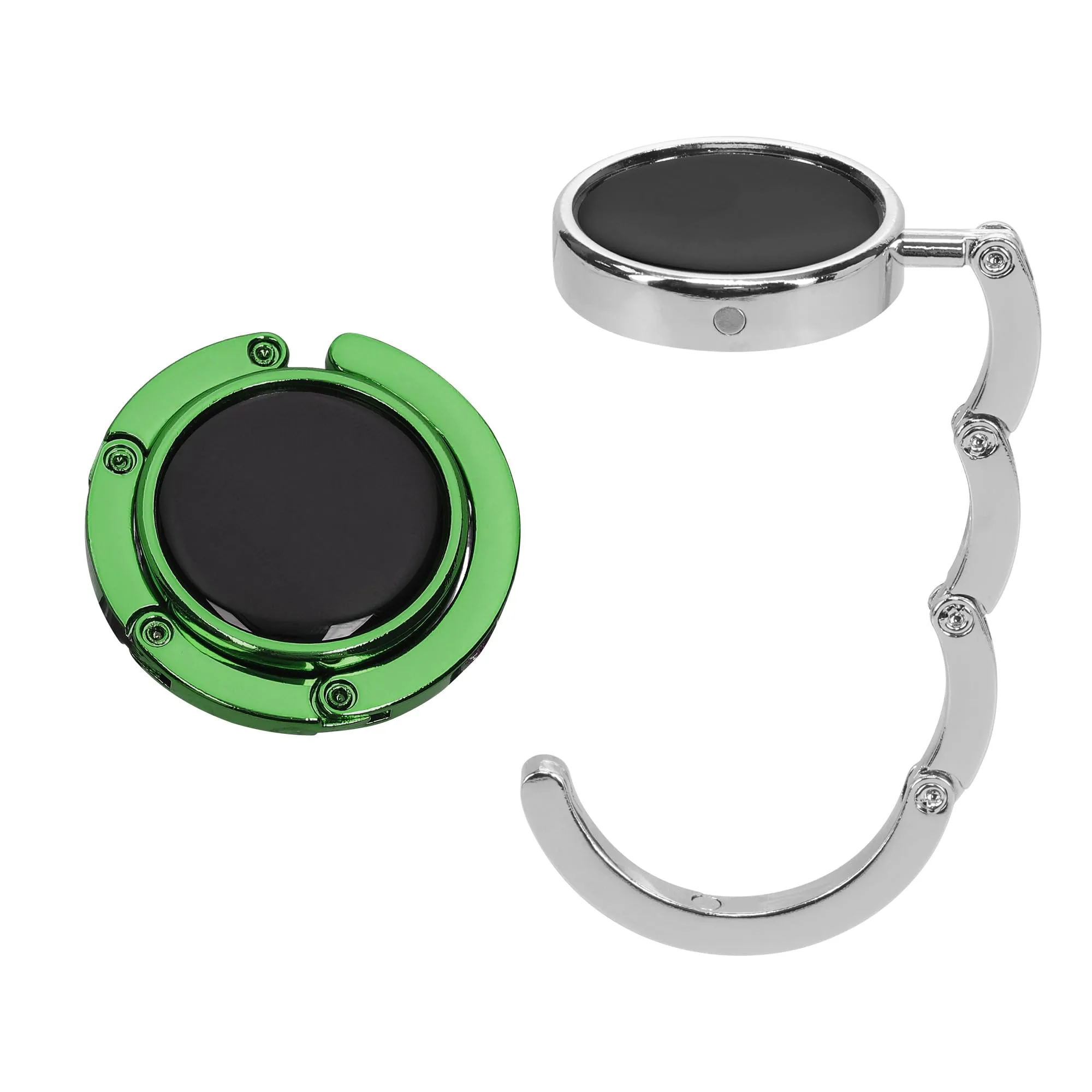 kwmobile Set 2x Gancio Borsa da Tavolo Pieghevole, Argento/Verde Scuro - immagine 1