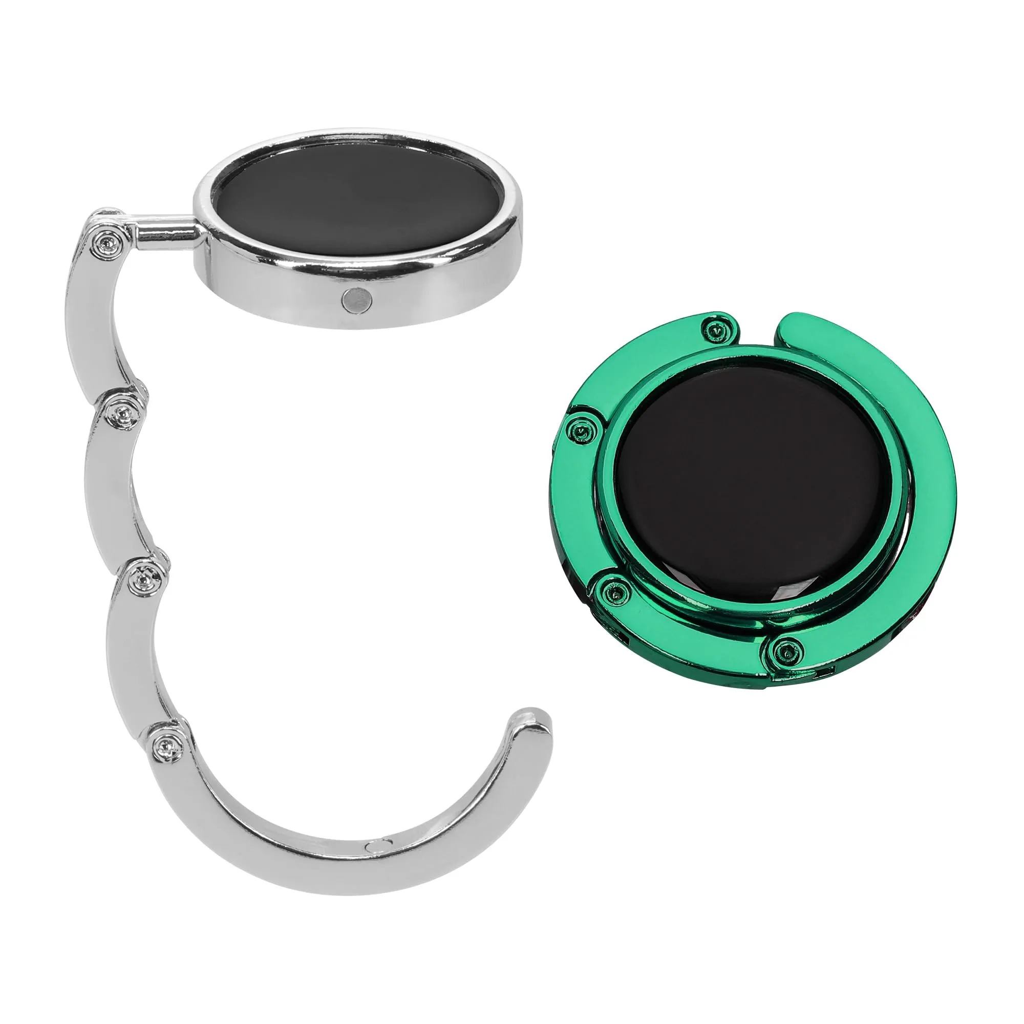 kwmobile Set 2x Gancio Borsa da Tavolo Pieghevole Antiscivolo Antigraffio - argento/petrolio - immagine 8