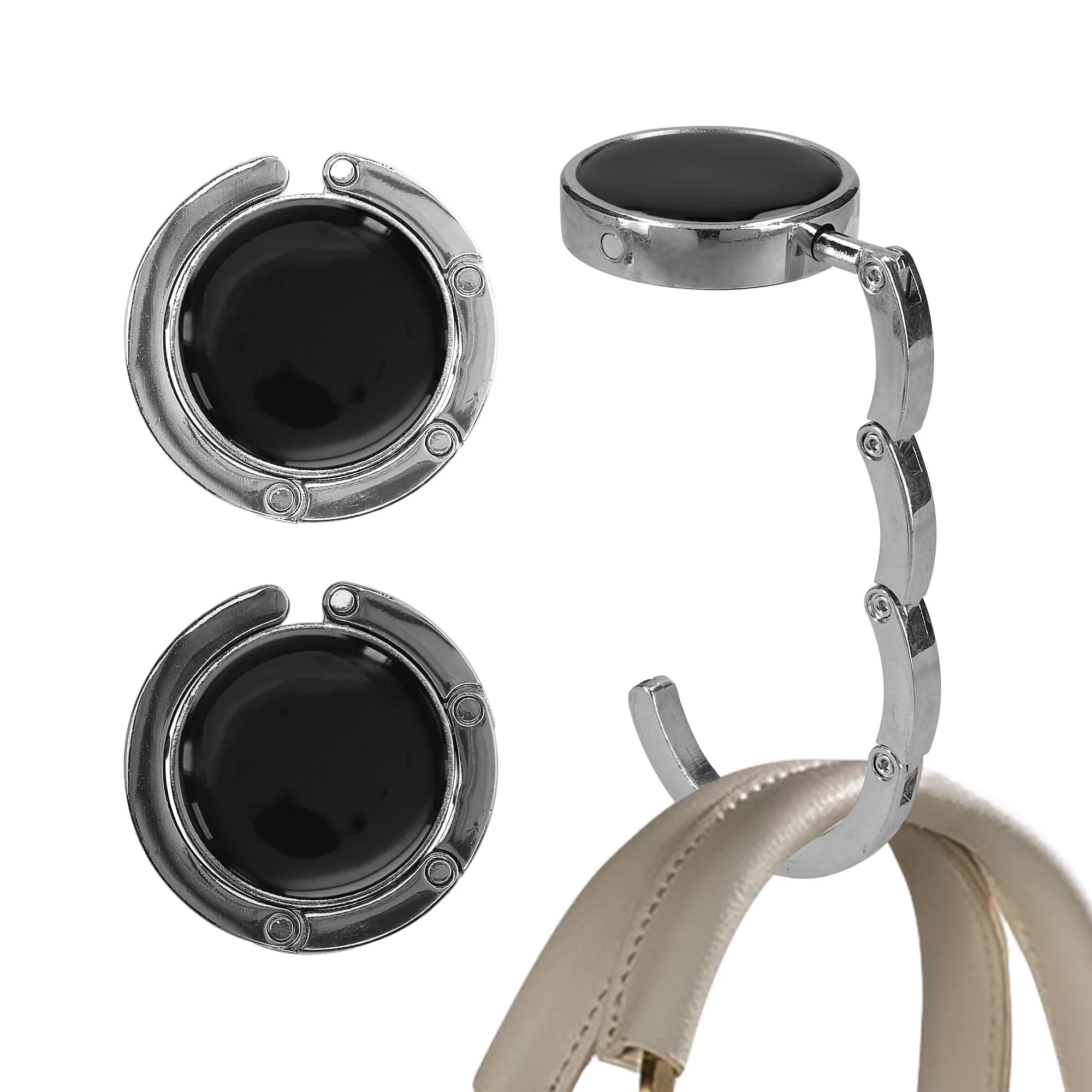 kwmobile Set 2x Gancio Borsa da Tavolo Pieghevole, Argento/Ardesia Scuro - immagine 1