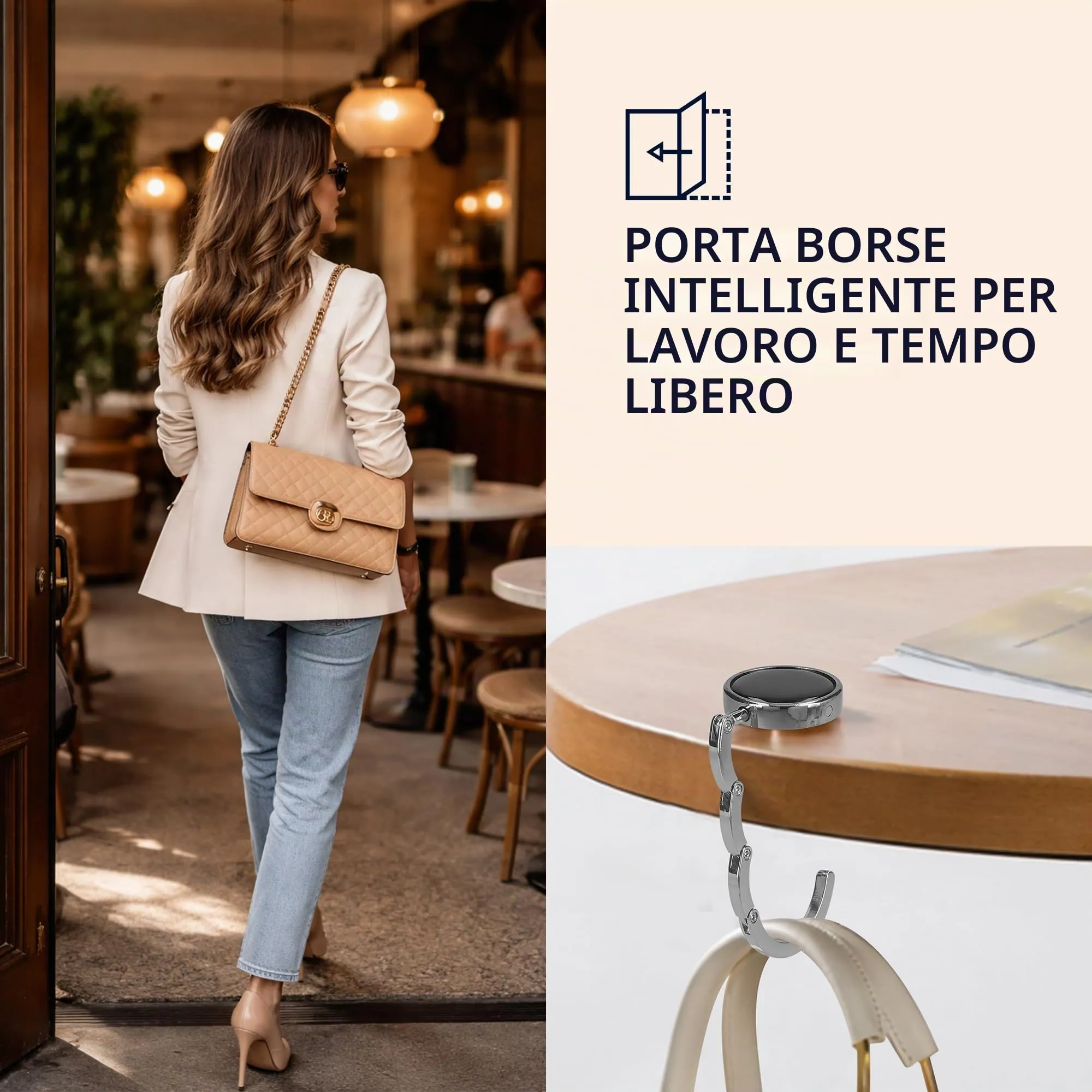 kwmobile Set 2x Gancio Borsa da Tavolo Pieghevole, Argento/Ardesia Scuro - immagine 2