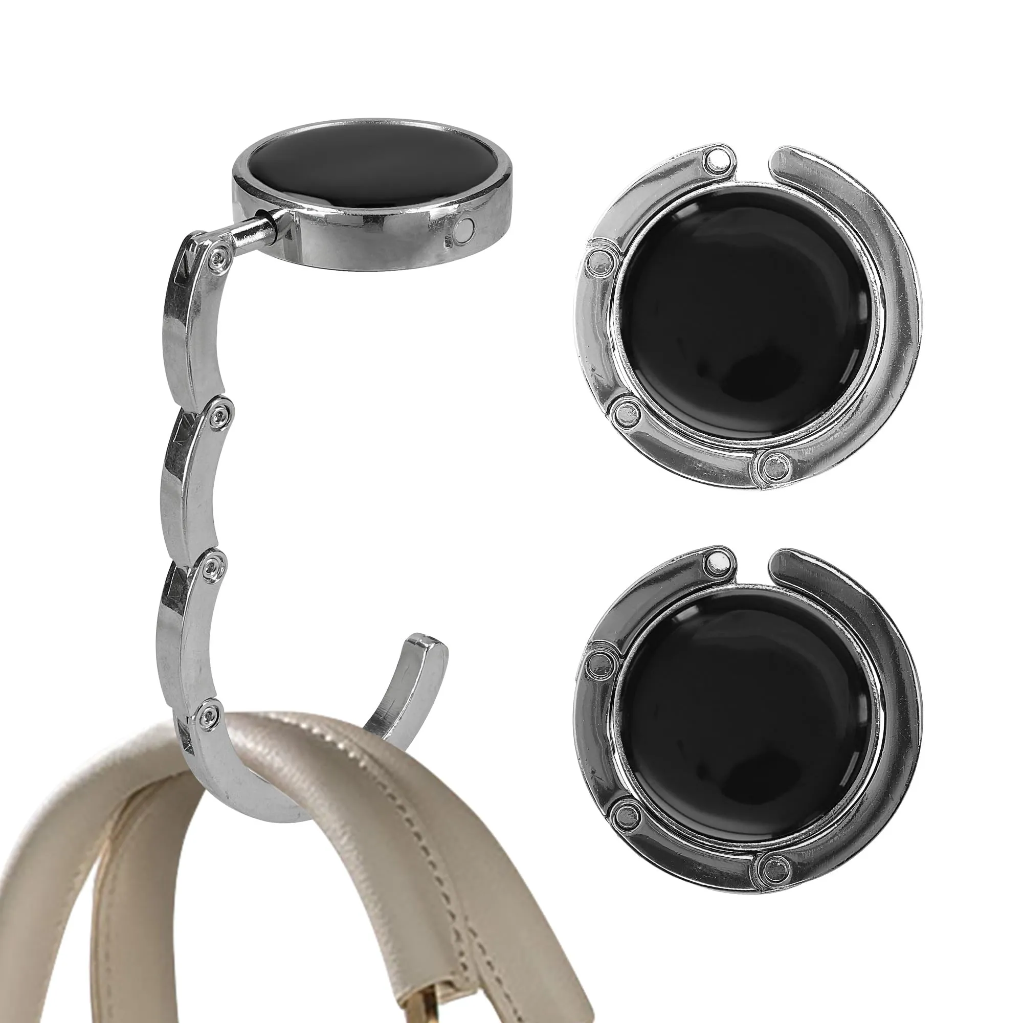 kwmobile Set 2x Gancio Borsa da Tavolo Pieghevole, Argento/Ardesia Scuro - immagine 8