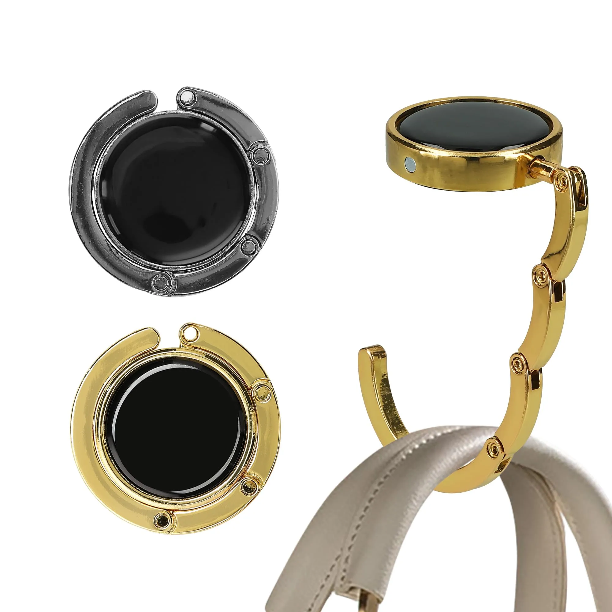 kwmobile Set 2x Gancio Borsa da Tavolo Pieghevole Antiscivolo, Oro/Ardesia Scuro - immagine 1