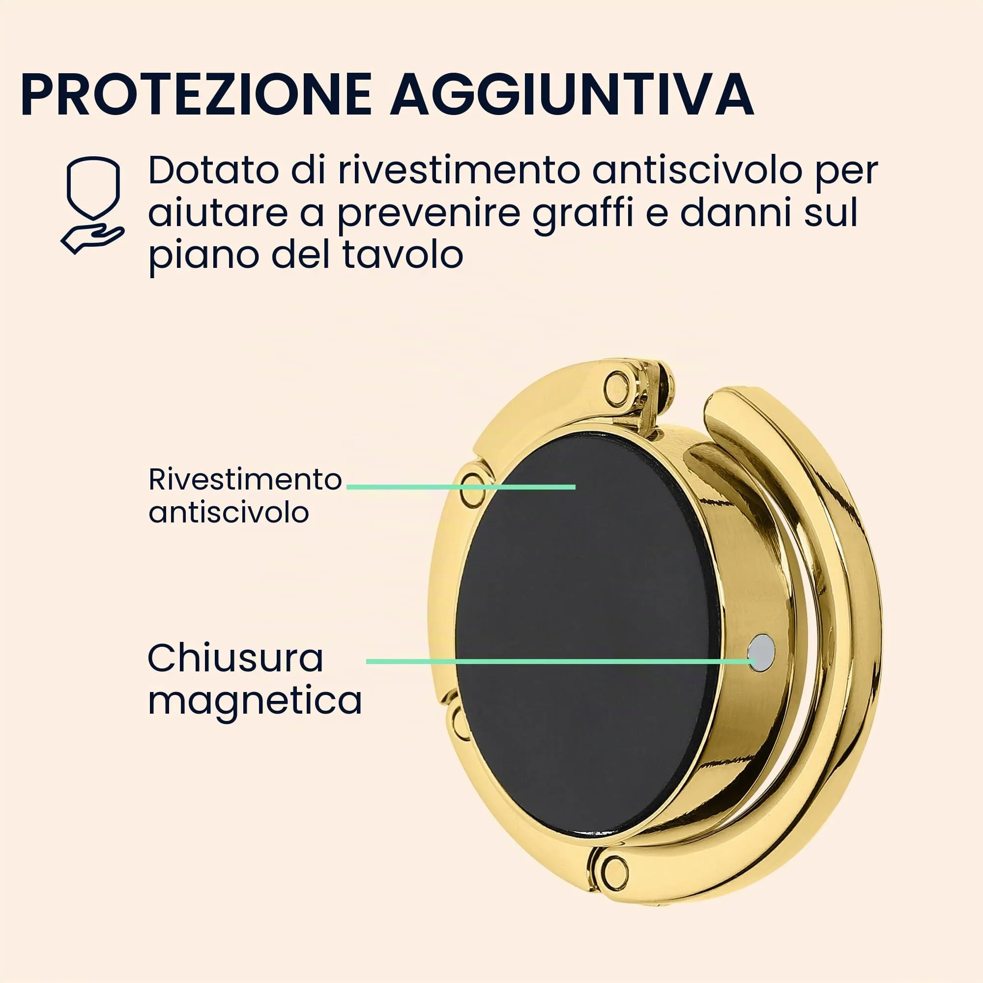 kwmobile Set 2x Gancio Borsa da Tavolo Pieghevole Antiscivolo, Oro/Ardesia Scuro - immagine 5