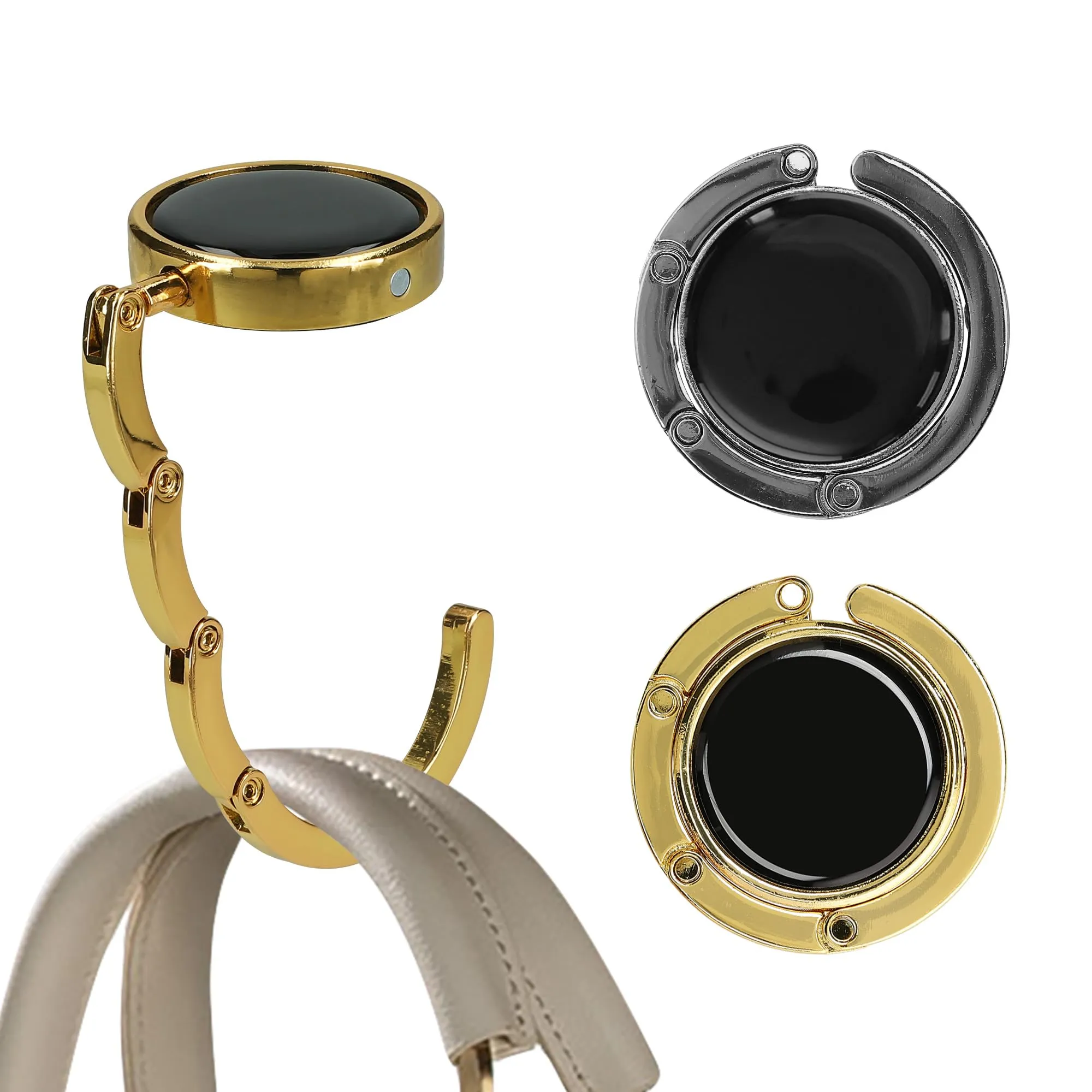kwmobile Set 2x Gancio Borsa da Tavolo Pieghevole Antiscivolo, Oro/Ardesia Scuro - immagine 8