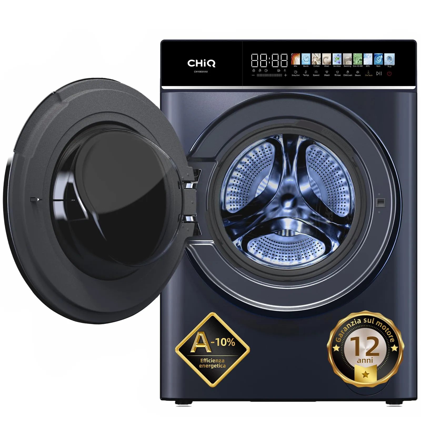 CHiQ CW106581AX Lavatrice 10kg Classe A-10% Grigio - immagine 2