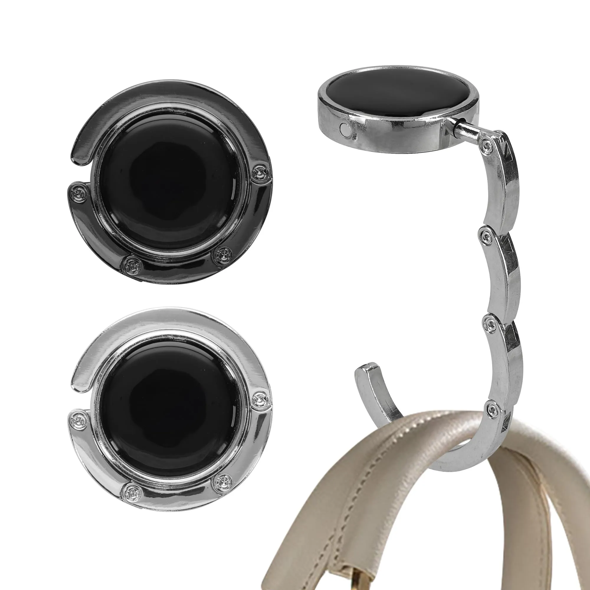 kwmobile Set 2x Gancio Borsa da Tavolo Pieghevole Antiscivolo - Nero Matt/Argento - immagine 1