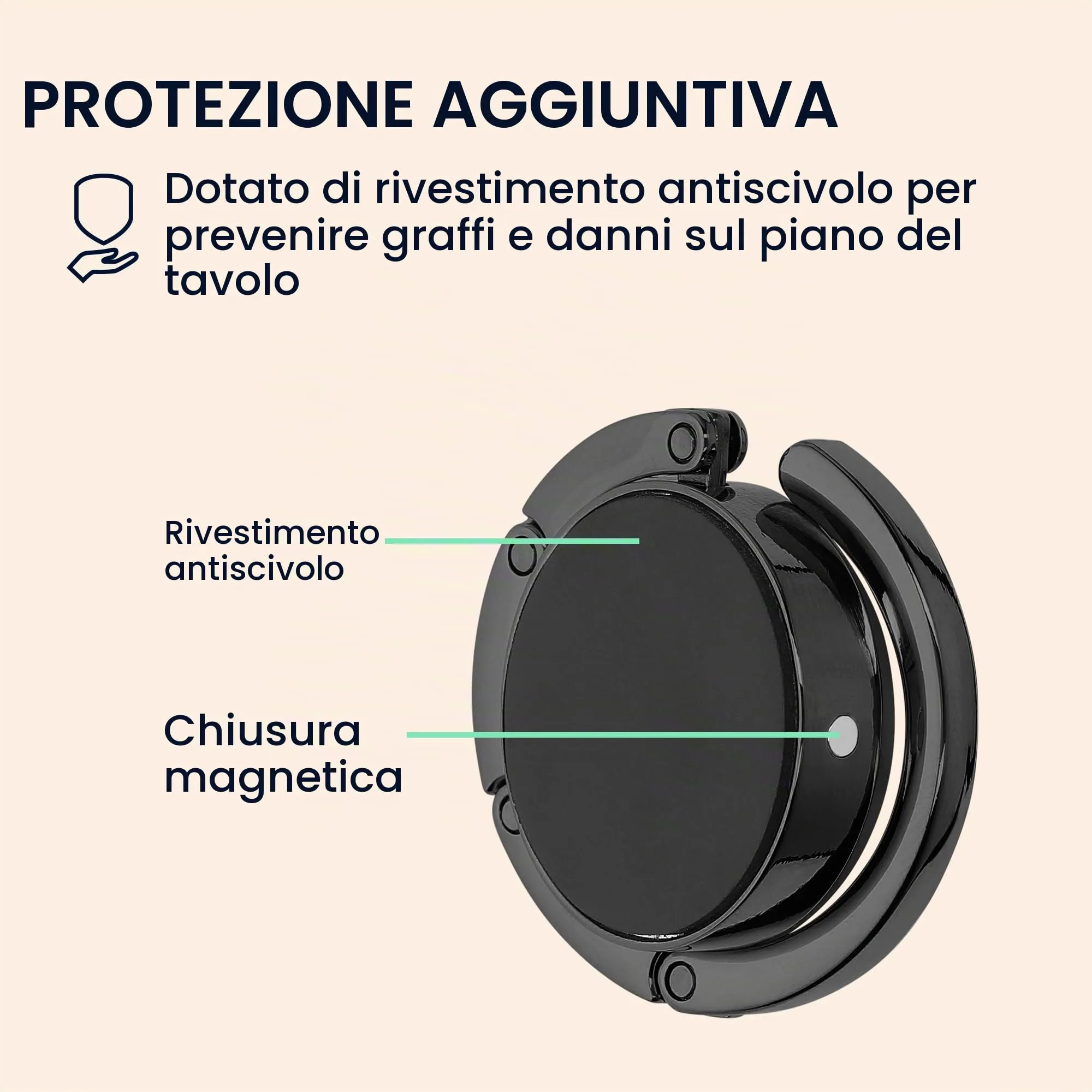 kwmobile Set 2x Gancio Borsa da Tavolo Pieghevole Antiscivolo - Nero Matt/Argento - immagine 5