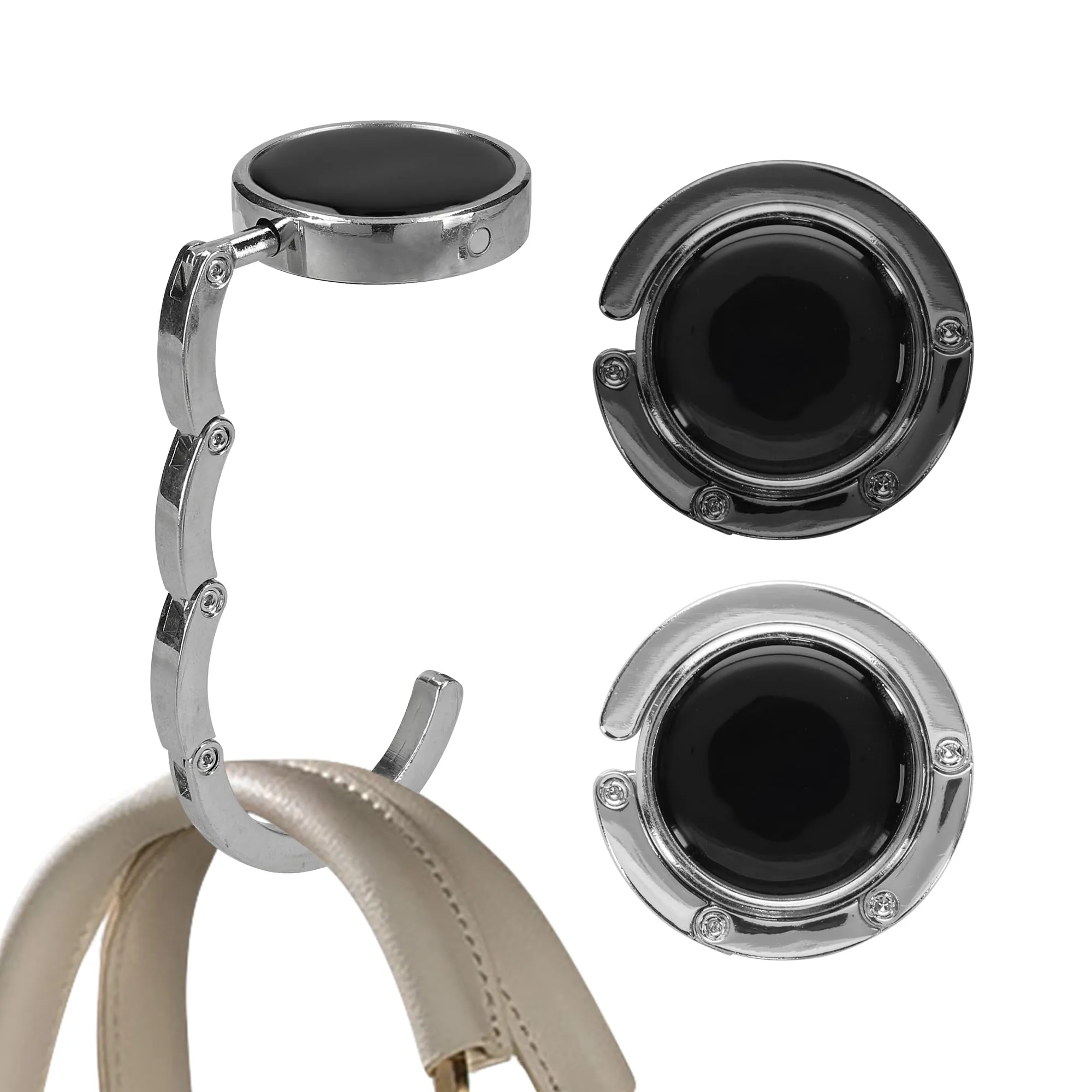 kwmobile Set 2x Gancio Borsa da Tavolo Pieghevole Antiscivolo - Nero Matt/Argento - immagine 8