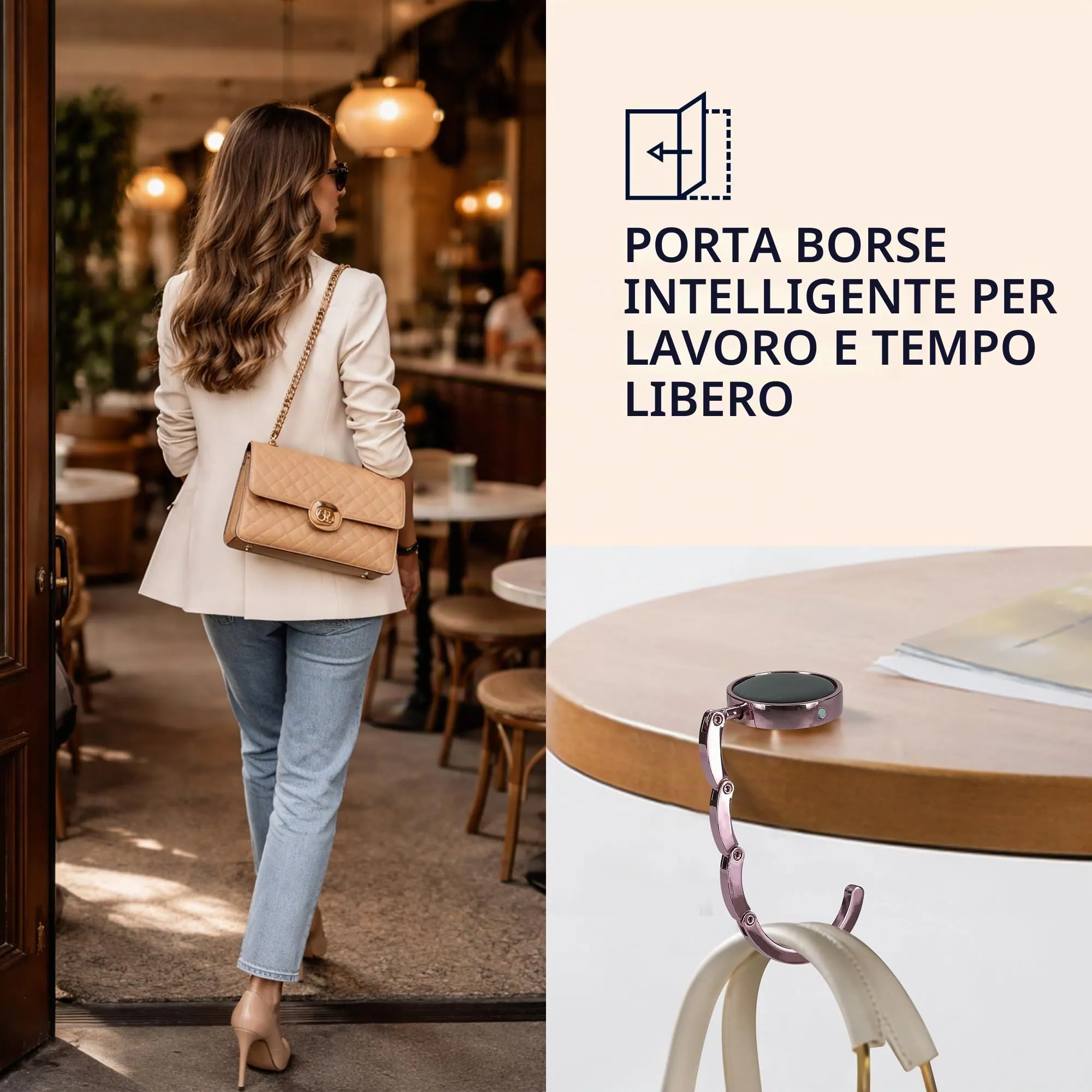 kwmobile Set 2x Gancio Borsa da Tavolo Pieghevole Antiscivolo, Rosa Chiaro - immagine 2