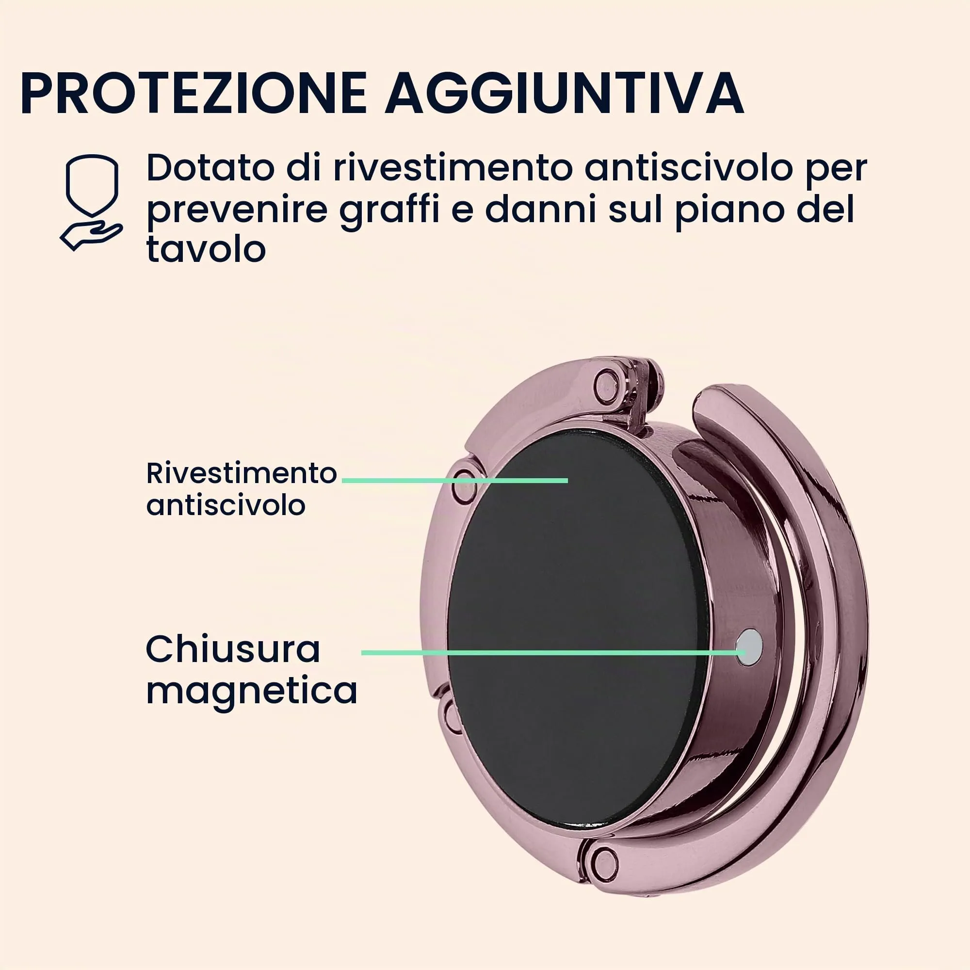 kwmobile Set 2x Gancio Borsa da Tavolo Pieghevole Antiscivolo, Rosa Chiaro - immagine 5