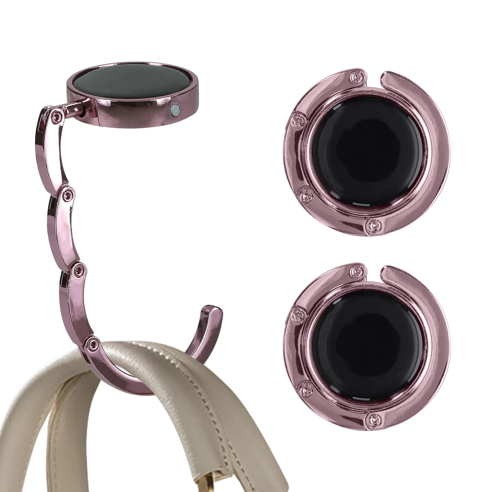 kwmobile Set 2x Gancio Borsa da Tavolo Pieghevole Antiscivolo, Rosa Chiaro - immagine 8