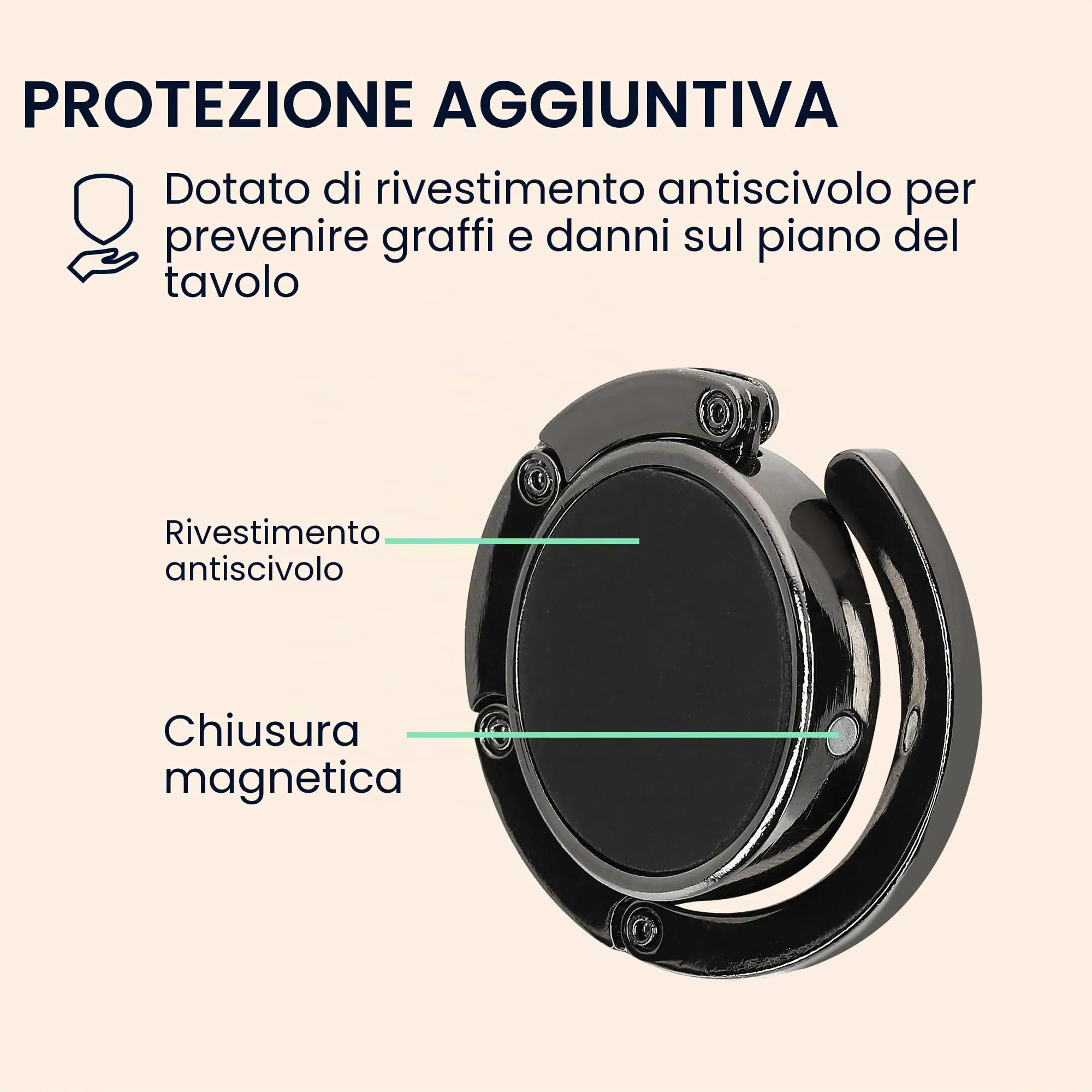 kwmobile Set 2x Gancio Borsa da Tavolo Pieghevole Antiscivolo Antigraffio, nero/viola magenta - immagine 5