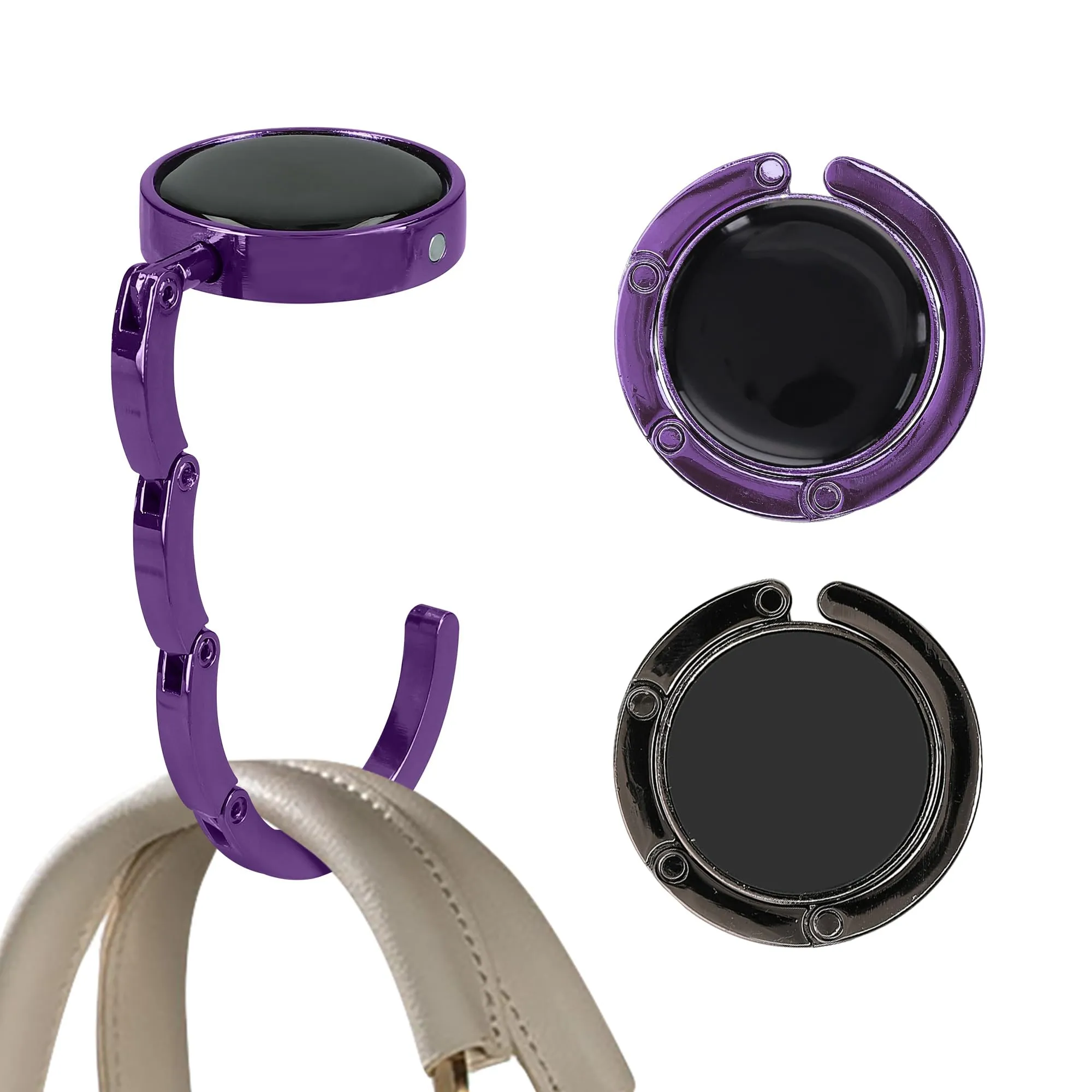 kwmobile Set 2x Gancio Borsa da Tavolo Pieghevole Antiscivolo Antigraffio, nero/viola magenta - immagine 8