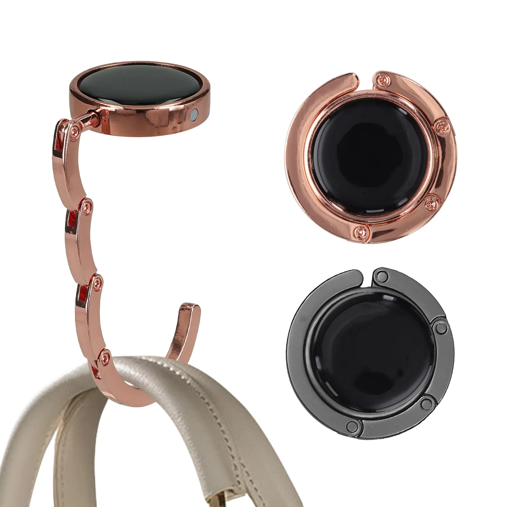 kwmobile Set 2x Gancio Borsa da Tavolo Pieghevole, nero matt/oro rosa - immagine 8