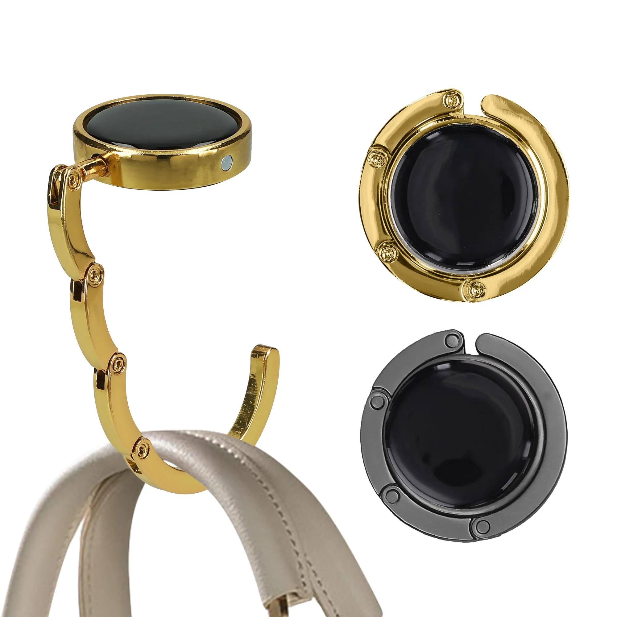 kwmobile Set 2x Gancio Borsa da Tavolo Pieghevole Antiscivolo Antigraffio, nero matt/oro - immagine 8