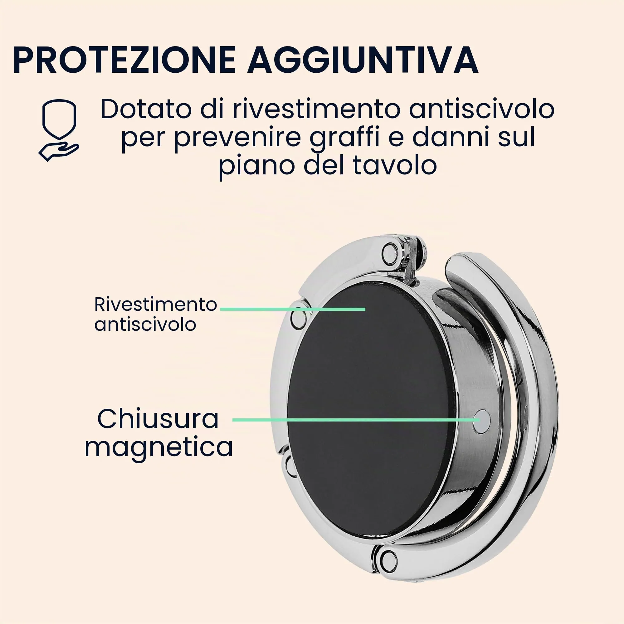 kwmobile Set 2x Gancio Borsa da Tavolo Pieghevole Antiscivolo Antigraffio, Argento/Viola Magenta - immagine 5