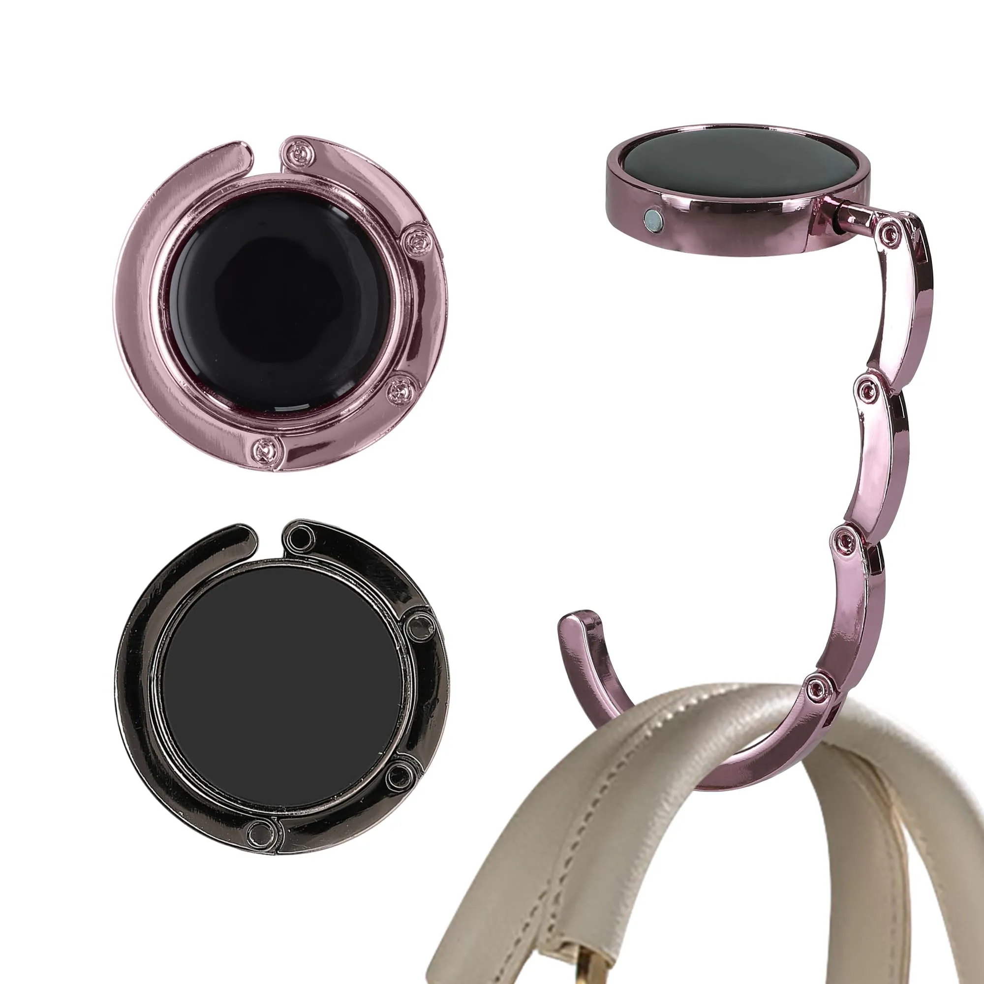 kwmobile Set 2x Gancio Borsa da Tavolo Pieghevole Antiscivolo Antigraffio - nero/rosa chiaro - immagine 1