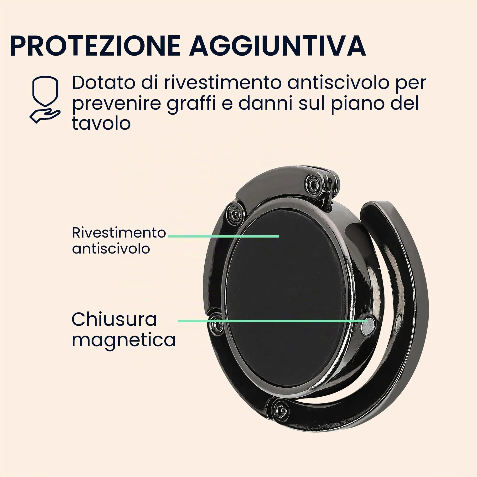 kwmobile Set 2x Gancio Borsa da Tavolo Pieghevole Antiscivolo Antigraffio - nero/rosa chiaro - immagine 5